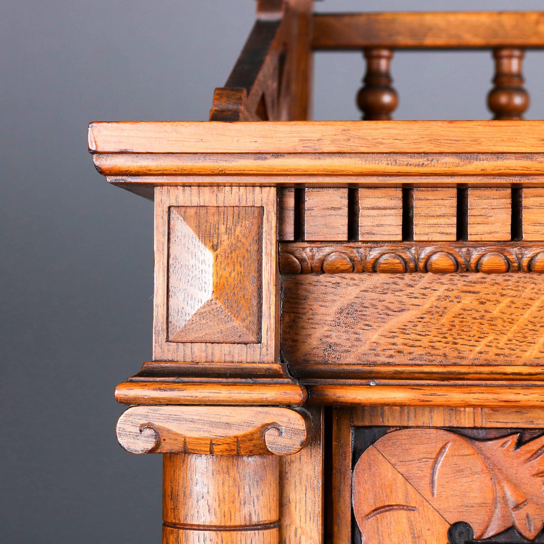 North American Antique Horner School Carved Oak Bookcase with Gallery, Acanthus and Paw Feet
