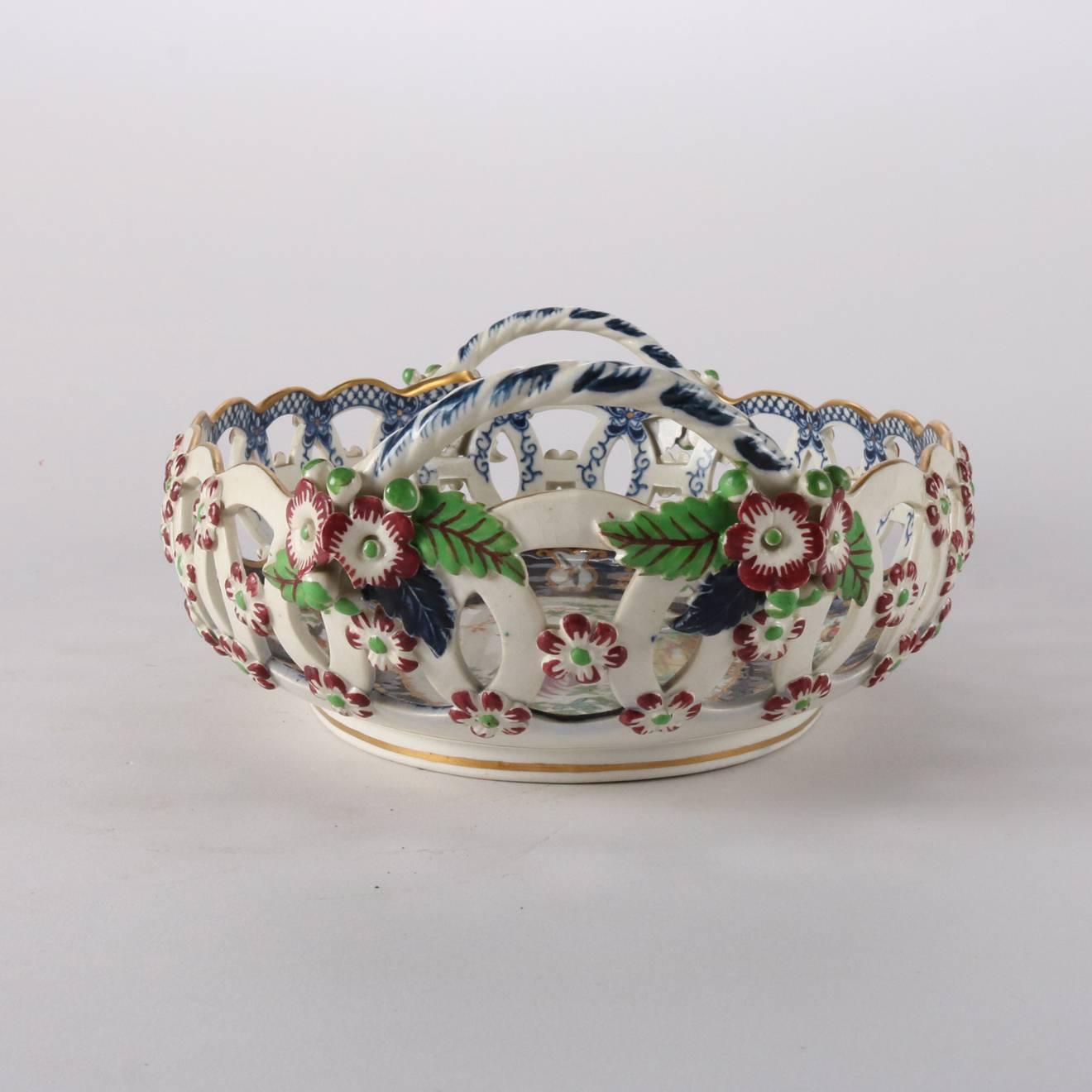 English Booths Hand-Painted Porcelain Reticulated Bread Bowl, 19th Century 3