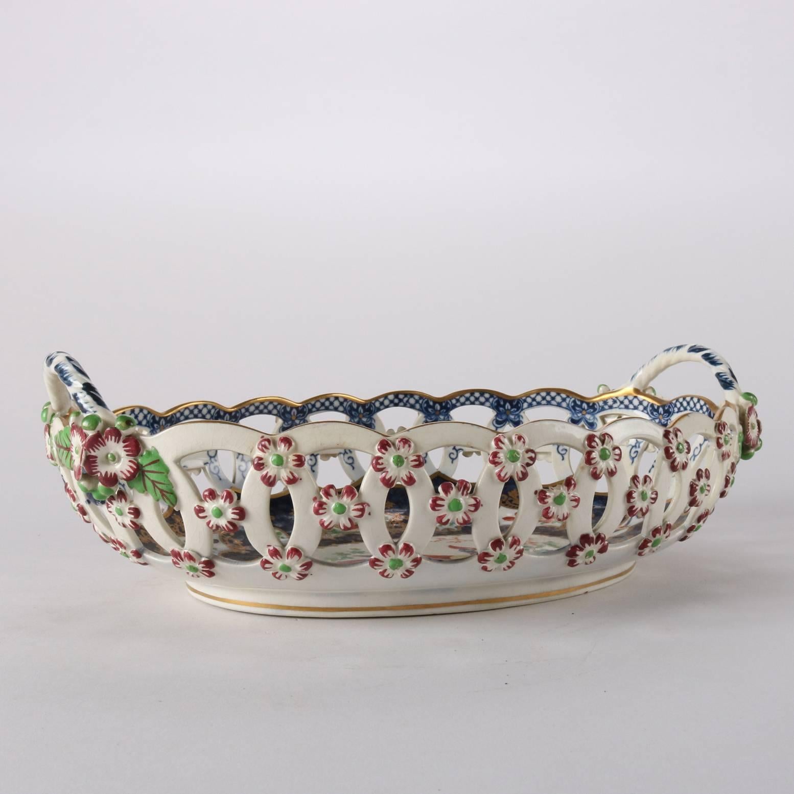 English Booths Hand-Painted Porcelain Reticulated Bread Bowl, 19th Century 1