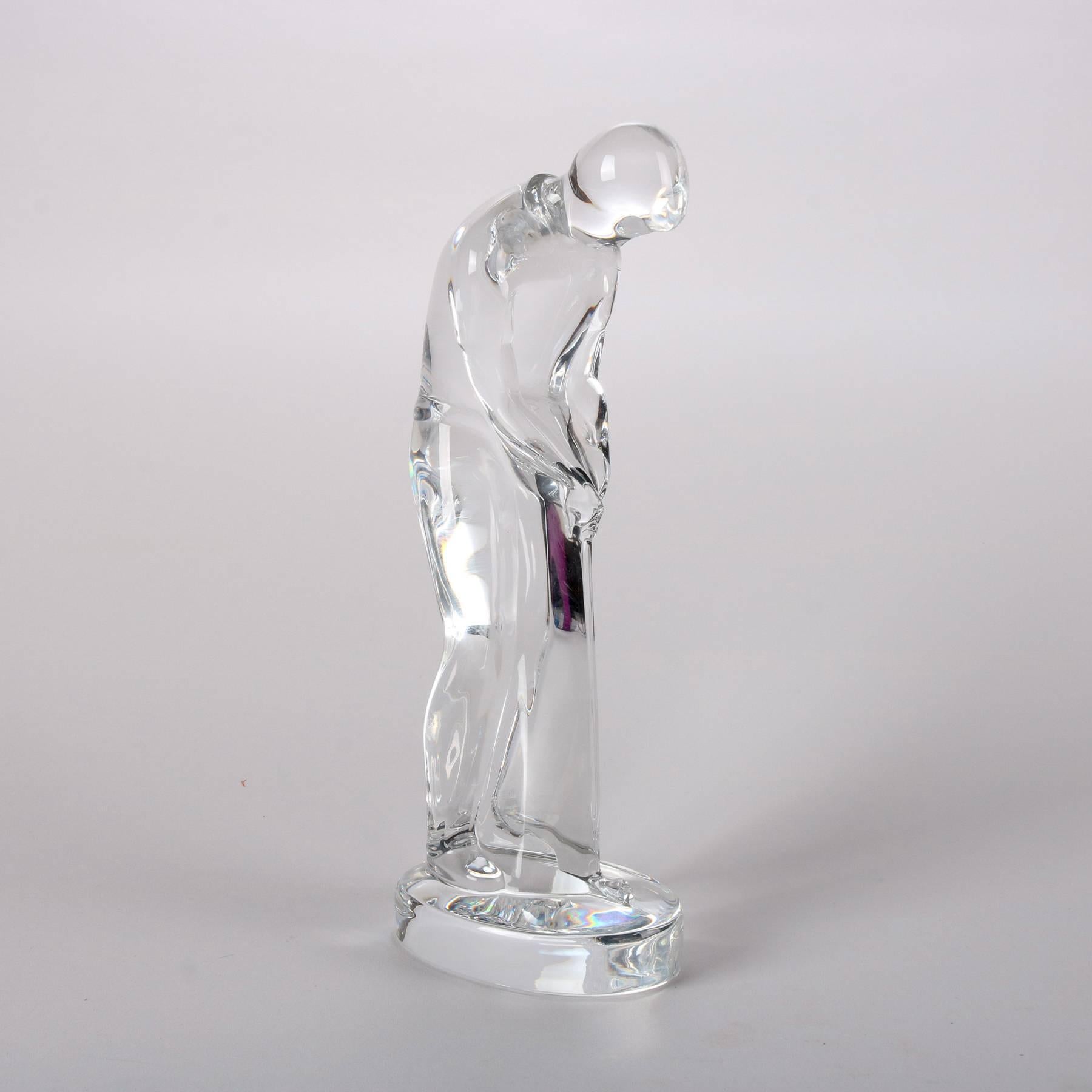 French Baccarat crystal figurine paperweight features golfer preparing to take his shot, signed on base, 20th century

***DELIVERY NOTICE – Due to COVID-19 we are employing NO-CONTACT PRACTICES in the transfer of purchased items.  Additionally, for