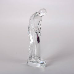 French Baccarat Figurine Crystal Putting Golfer Paperweight, Signed 20th Century