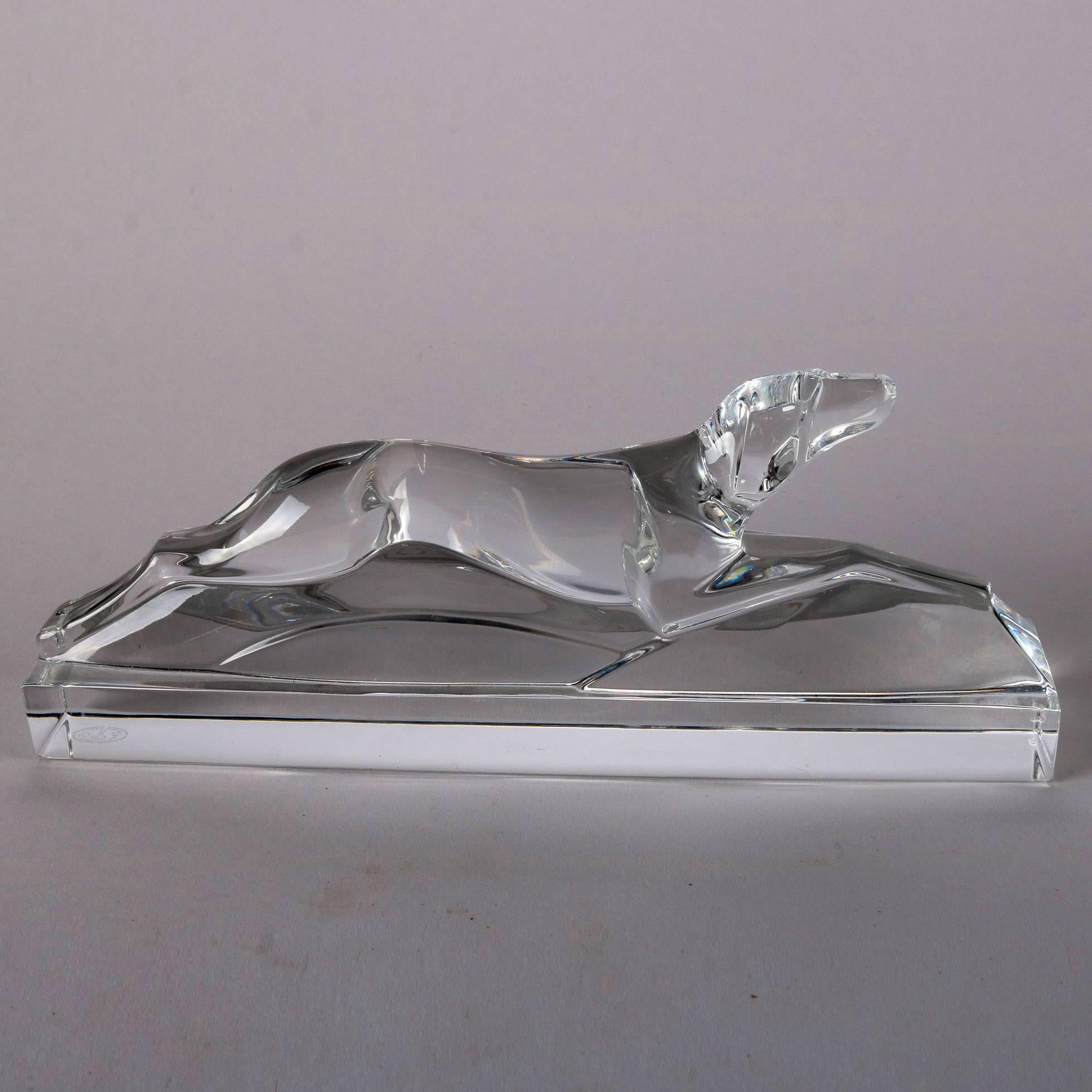 Crystal dog figurine paperweight by Baccarat features greyhound, signed on base, 20th century

Measures - 3