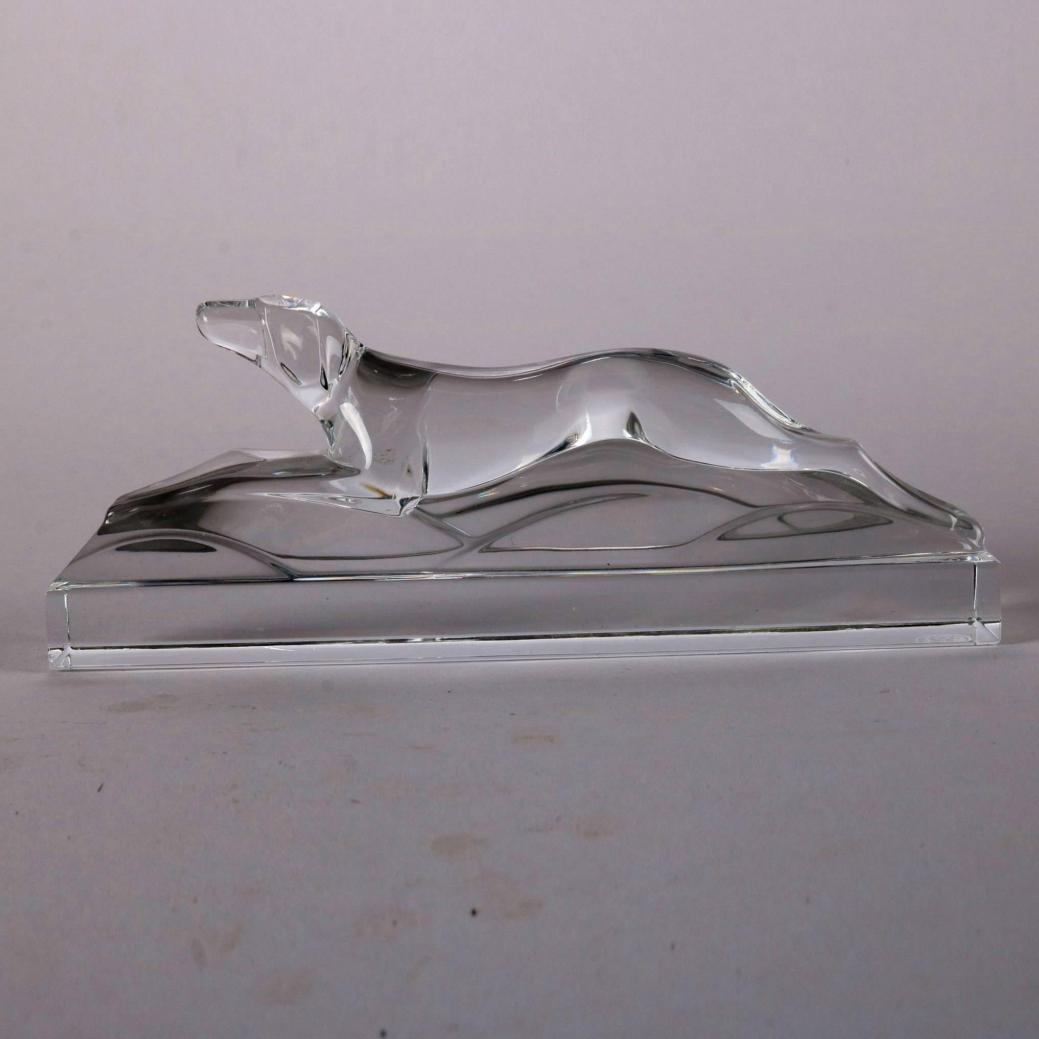 Molded Baccarat Figurine Crystal Greyhound Paperweight, Signed, 20th Century