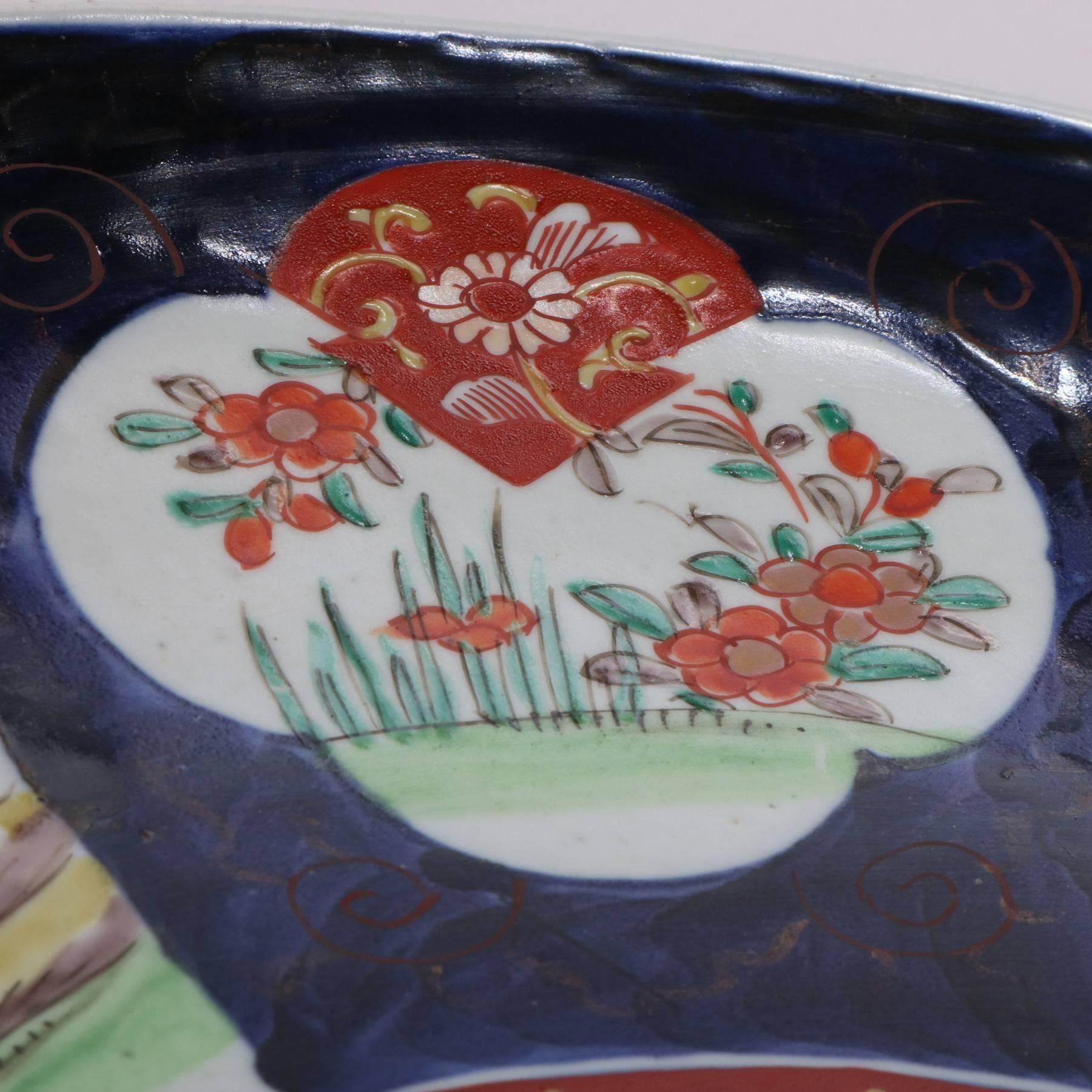 Antique Japanese Imari Porcelain Charger, Floral and Herons, 19th Century In Good Condition In Big Flats, NY