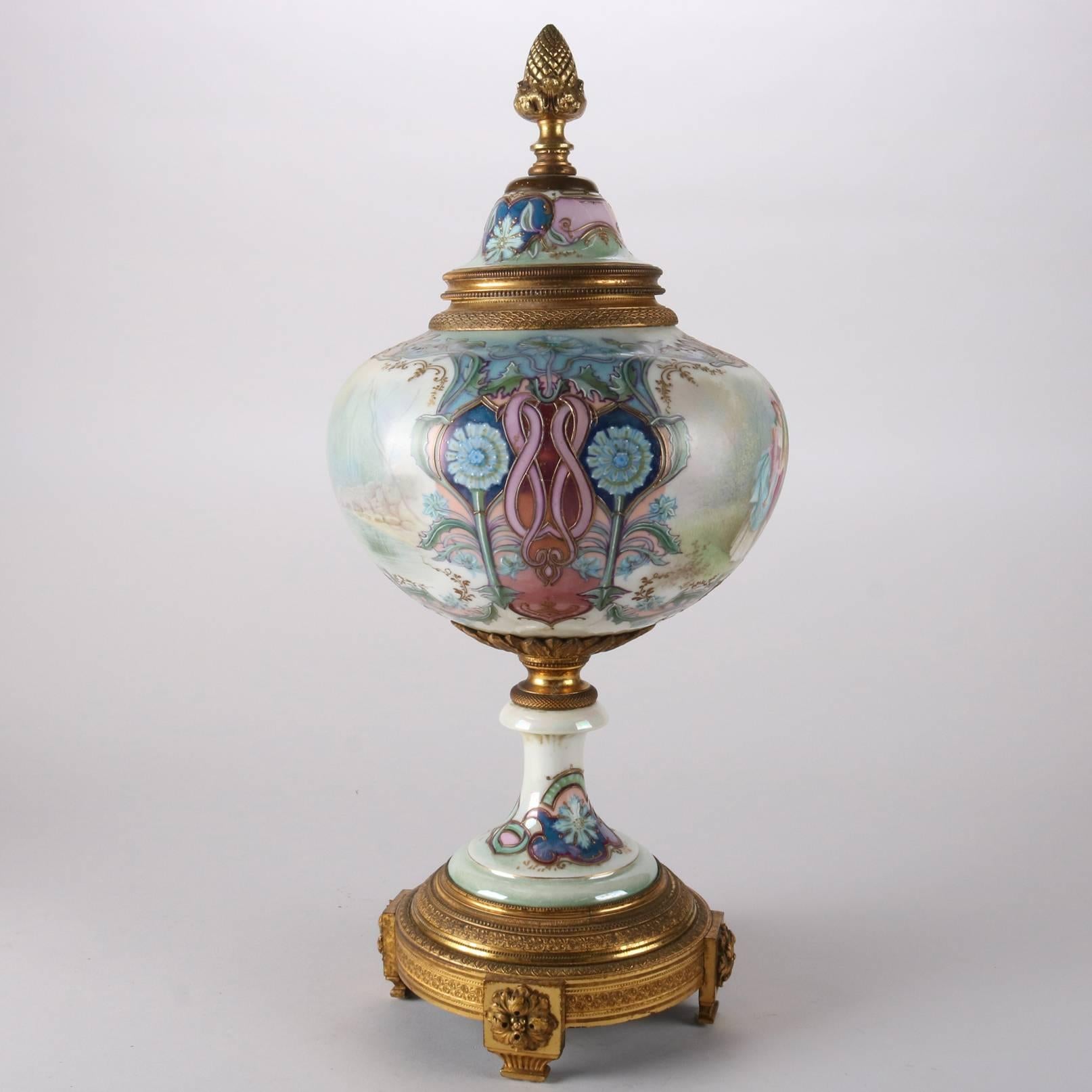 Antique French Sevres Hand-Painted Porcelain Urn with Bronze, Signed Lucot 3
