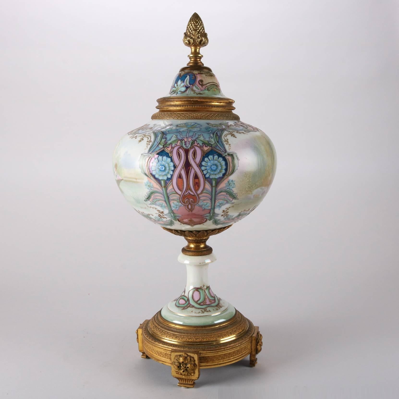 Antique French Sevres Hand-Painted Porcelain Urn with Bronze, Signed Lucot 2