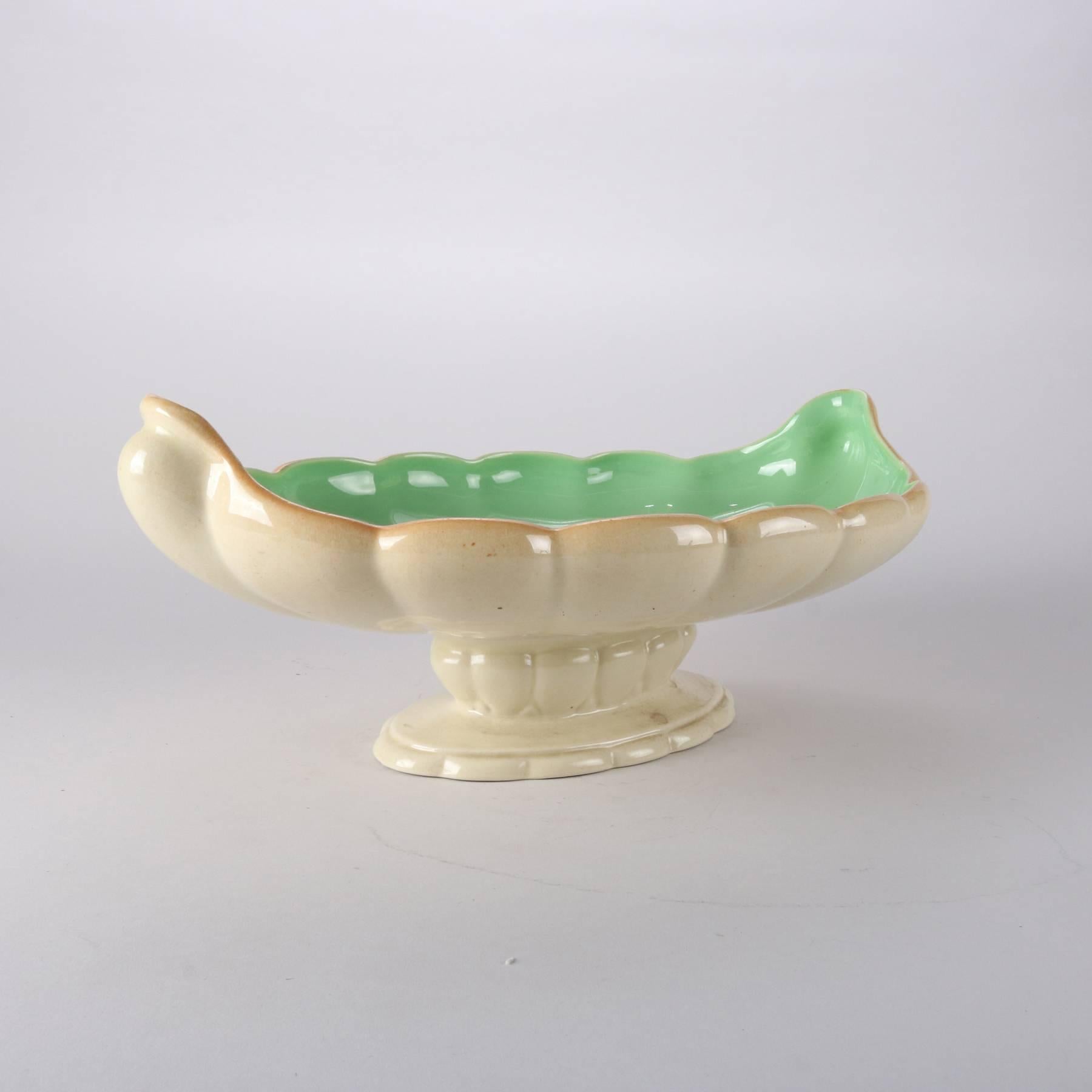 Glazed Antique Art Nouveau Cowan Art Pottery Scallop Form Pedestal Center Console Bowl