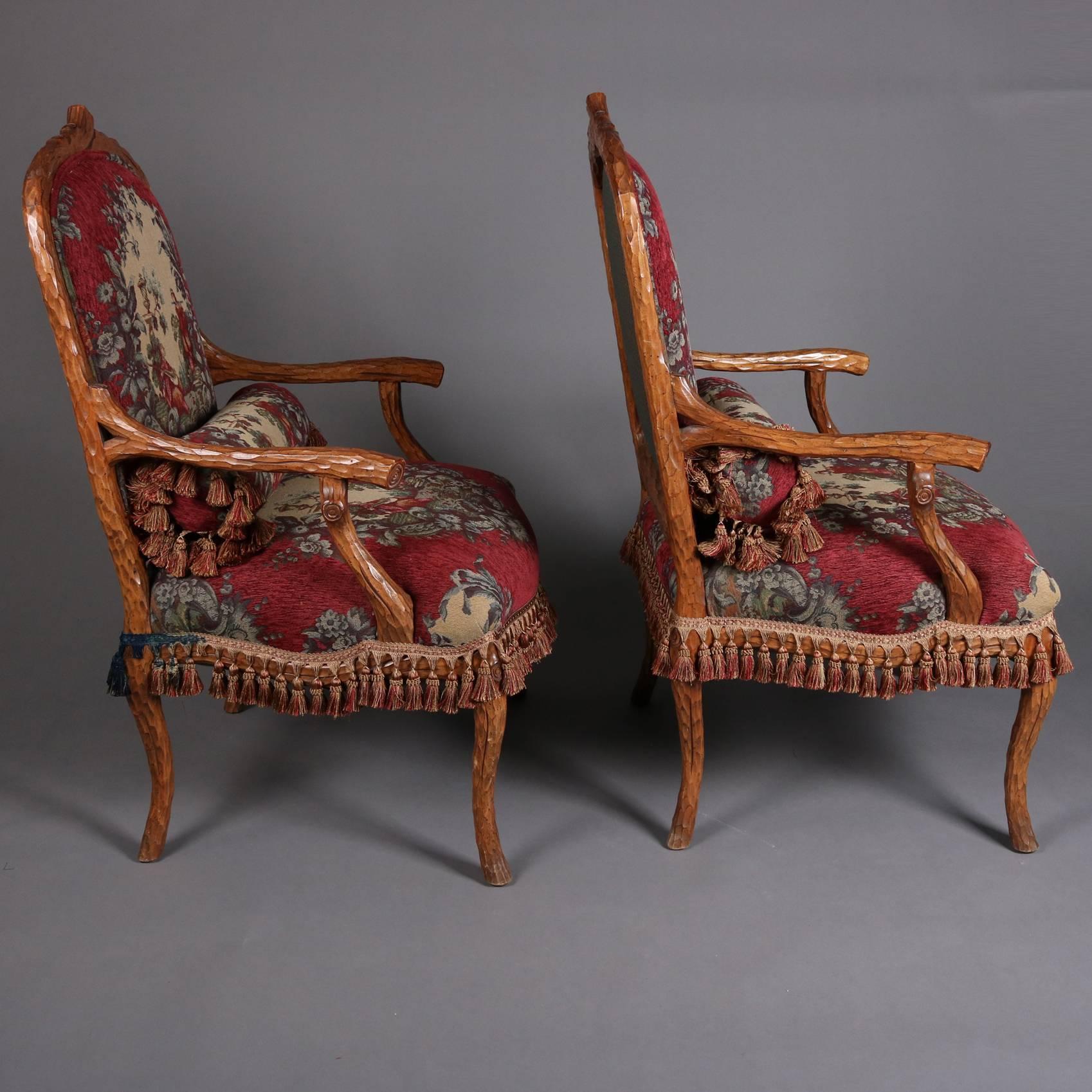 Pair of Antique Carved Walnut and Tapestry Stick Form Armchairs, 19th Century 3