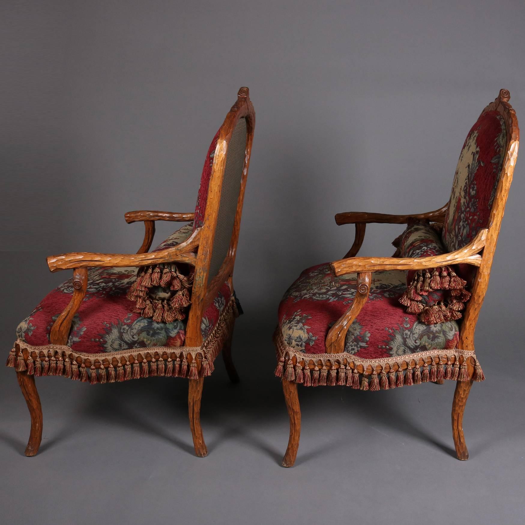 Pair of Antique Carved Walnut and Tapestry Stick Form Armchairs, 19th Century 6