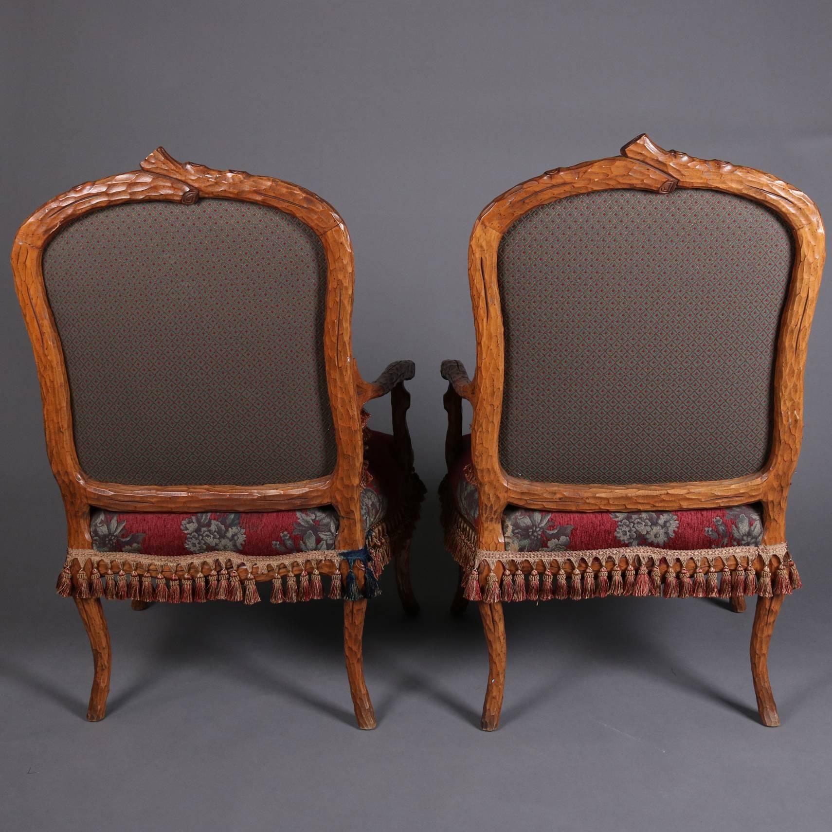 Pair of Antique Carved Walnut and Tapestry Stick Form Armchairs, 19th Century 5
