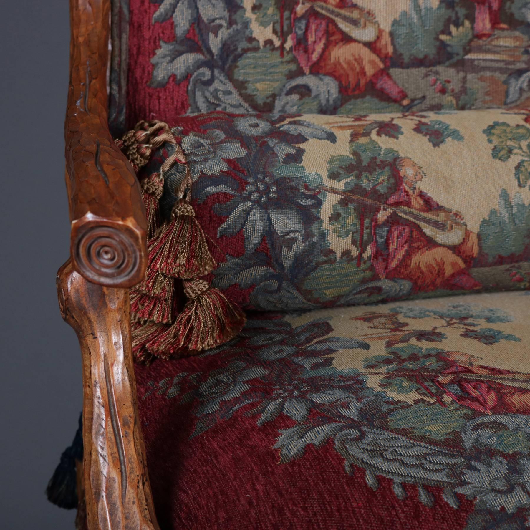 Pair of Antique Carved Walnut and Tapestry Stick Form Armchairs, 19th Century 1
