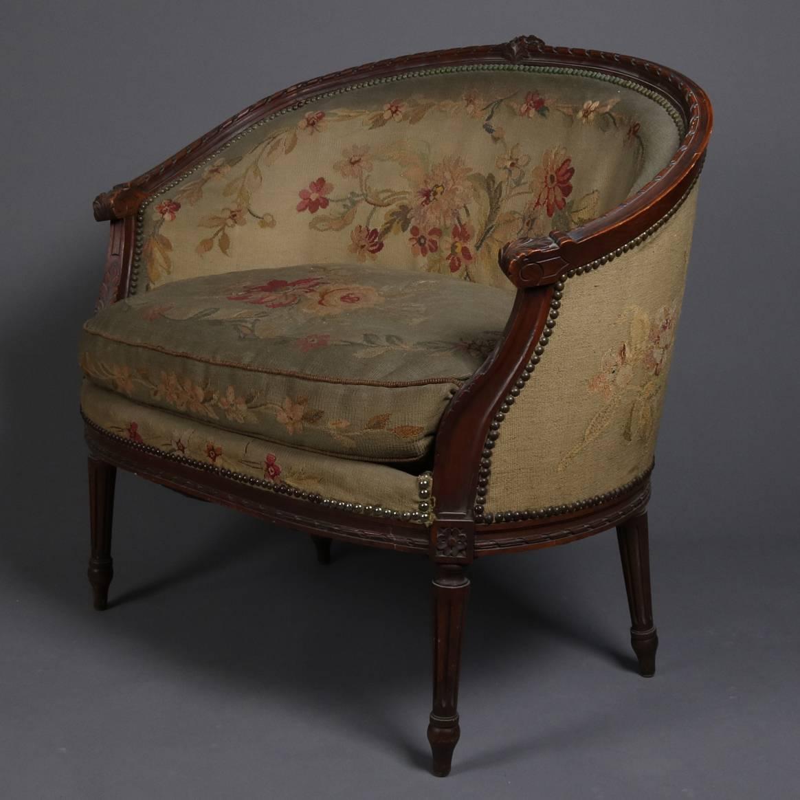 French Louis XVI Style Mahogany and Needlepoint Upholstery Settee, 19th Century 1