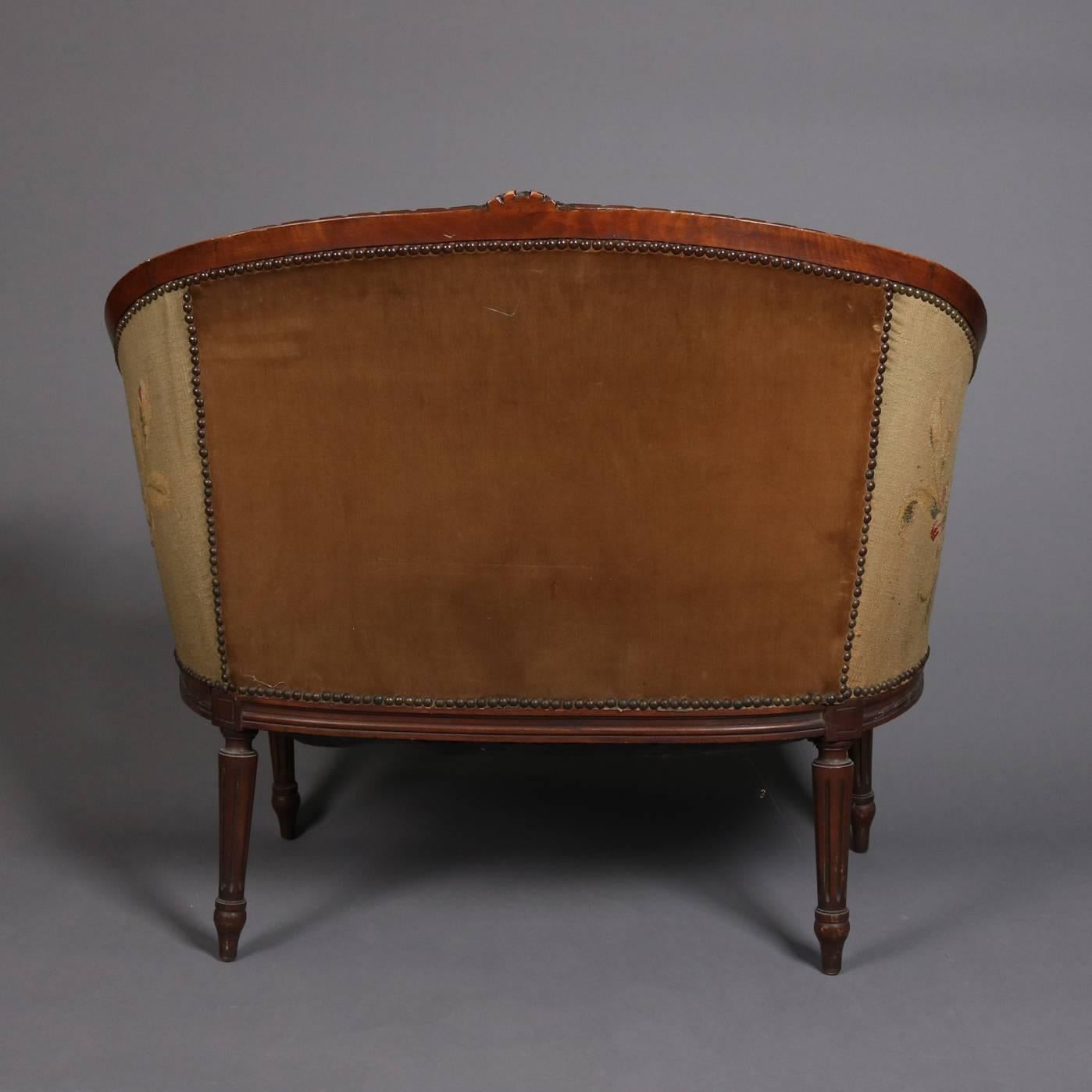 French Louis XVI Style Mahogany and Needlepoint Upholstery Settee, 19th Century 5