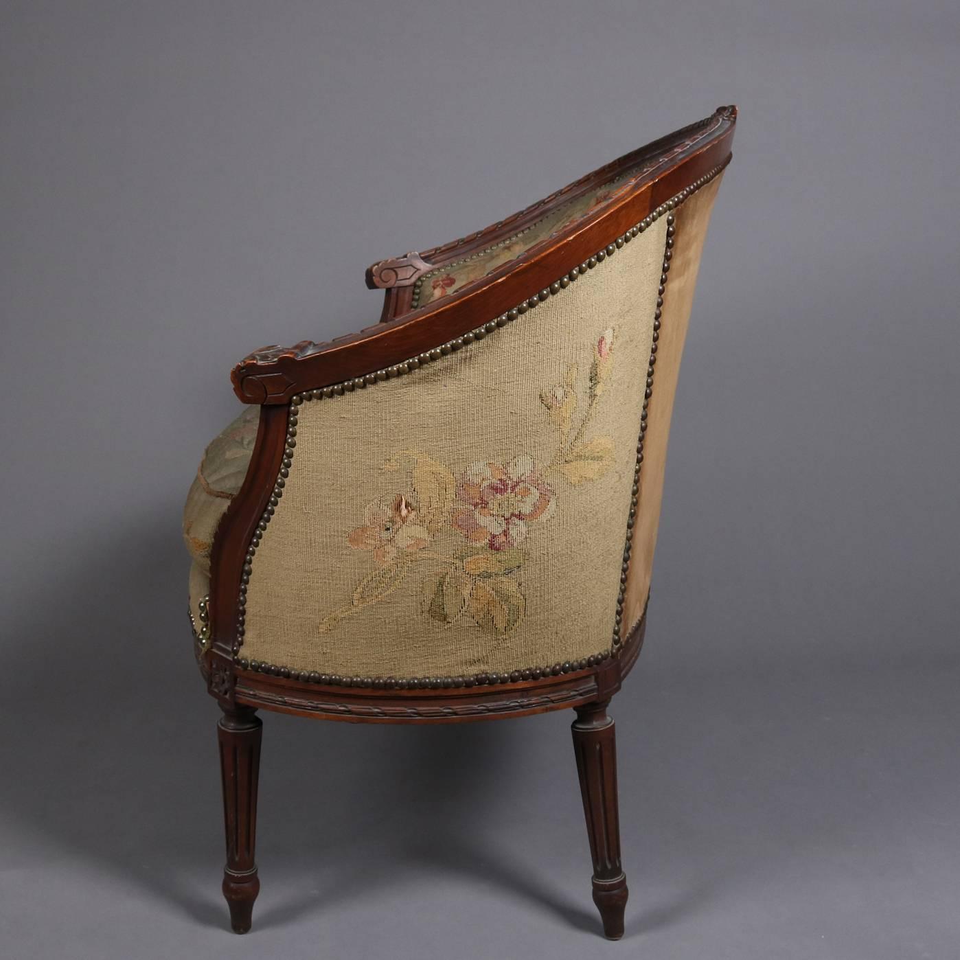 French Louis XVI Style Mahogany and Needlepoint Upholstery Settee, 19th Century 6