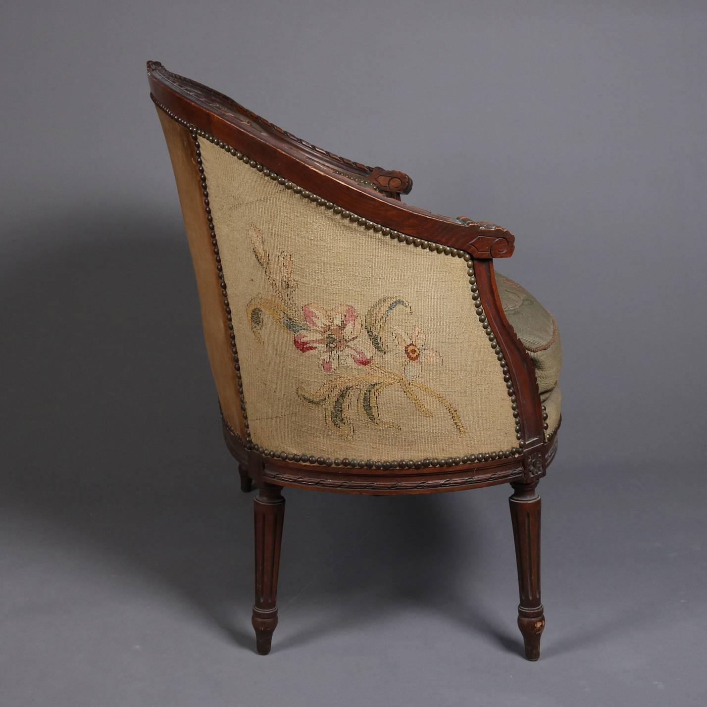 French Louis XVI Style Mahogany and Needlepoint Upholstery Settee, 19th Century 4