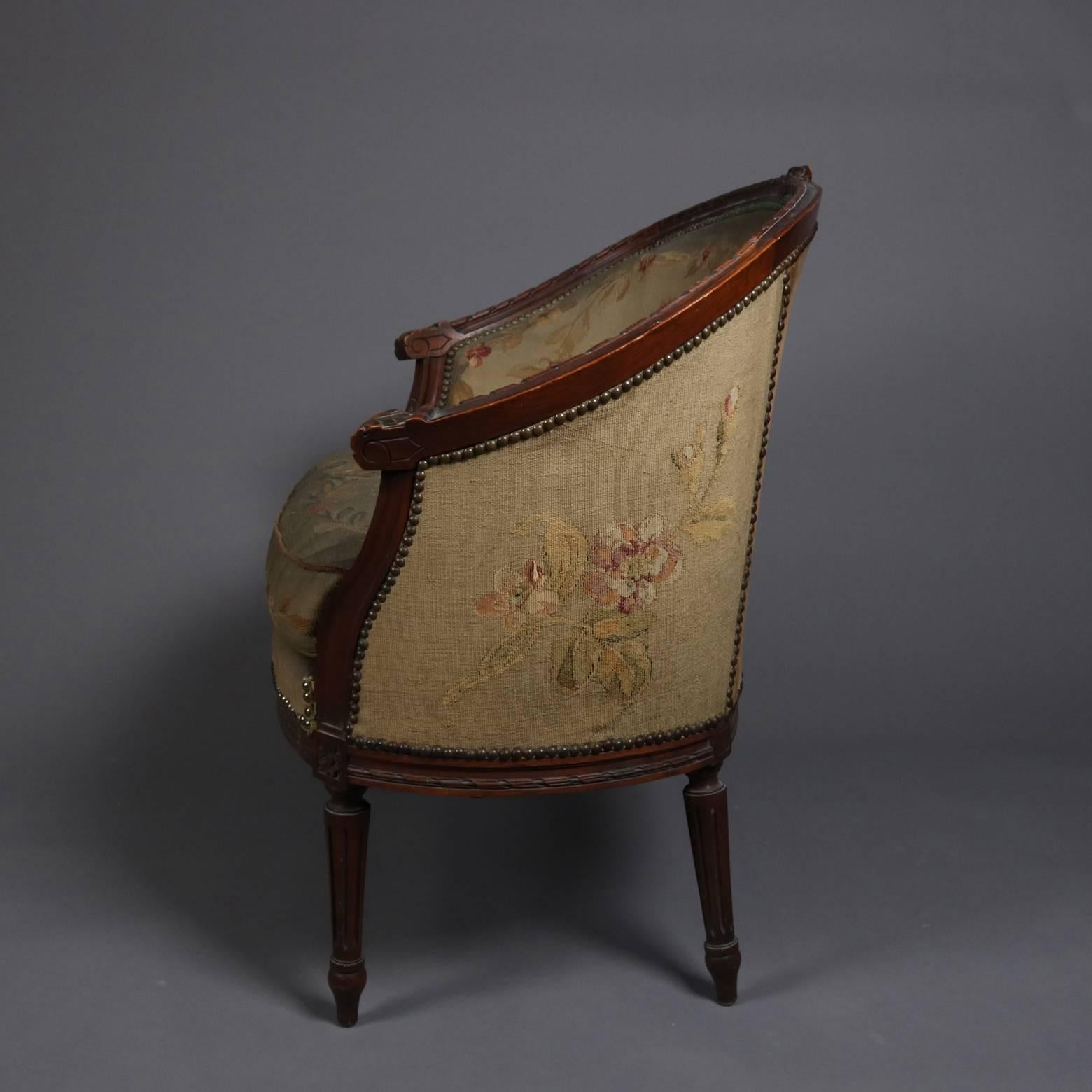 French Louis XVI Style Mahogany and Needlepoint Upholstery Settee, 19th Century 3
