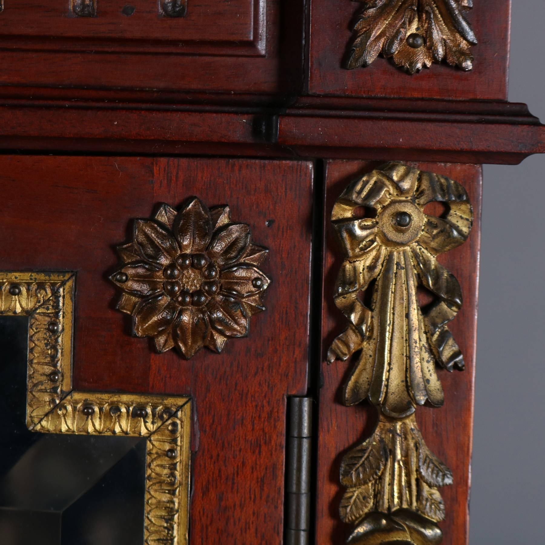 Bronze Antique French Louis XVI Style Mahogany, Gilt & Ormolu Mirrored Vitrine