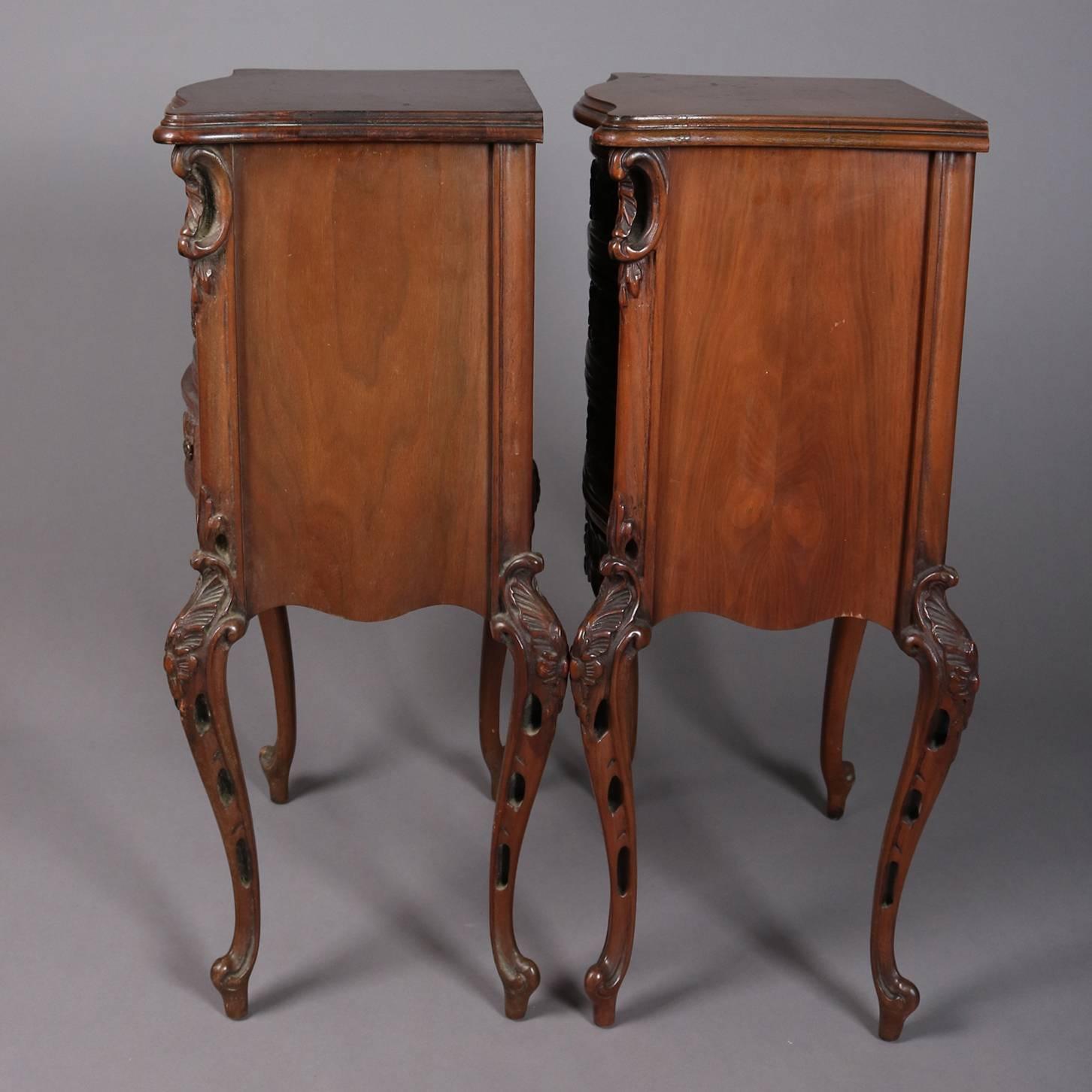 Pair of Antique French Foliate Carved Mahogany Three-Drawer Stands, 20th Century 6