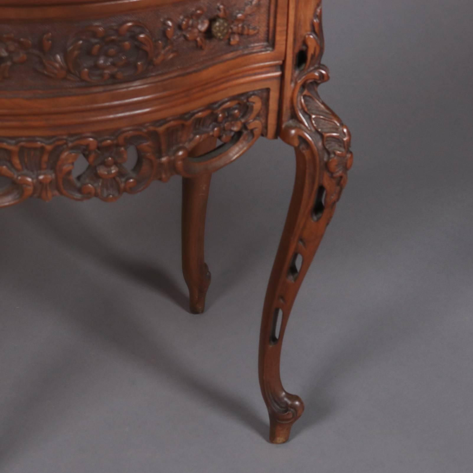 Pair of Antique French Foliate Carved Mahogany Three-Drawer Stands, 20th Century 3