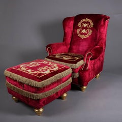 Italian Velvet Hollywood Regency Style Chair & Ottoman by La Contessina