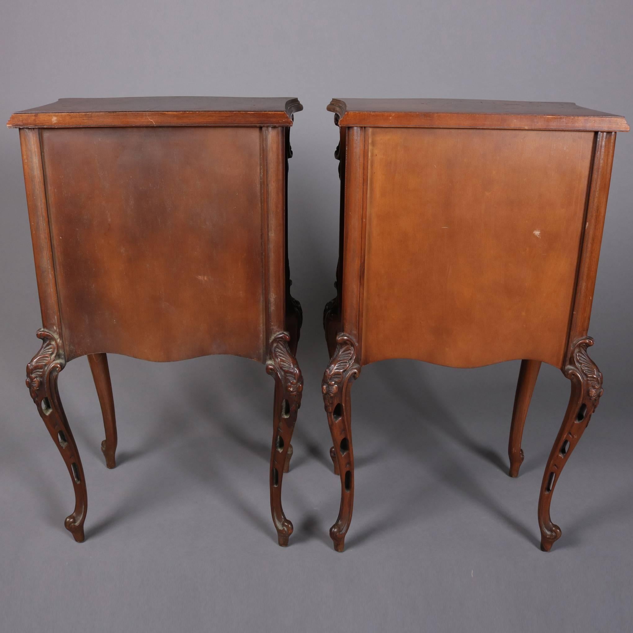 Pair of Antique French Foliate Carved Mahogany Three-Drawer Stands, 20th Century 5