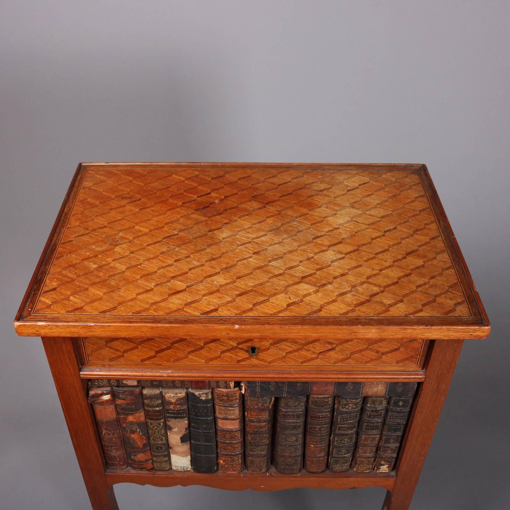 Antique French Louis XVI Style Satinwood Parquetry Book Table, 20th Century In Good Condition In Big Flats, NY