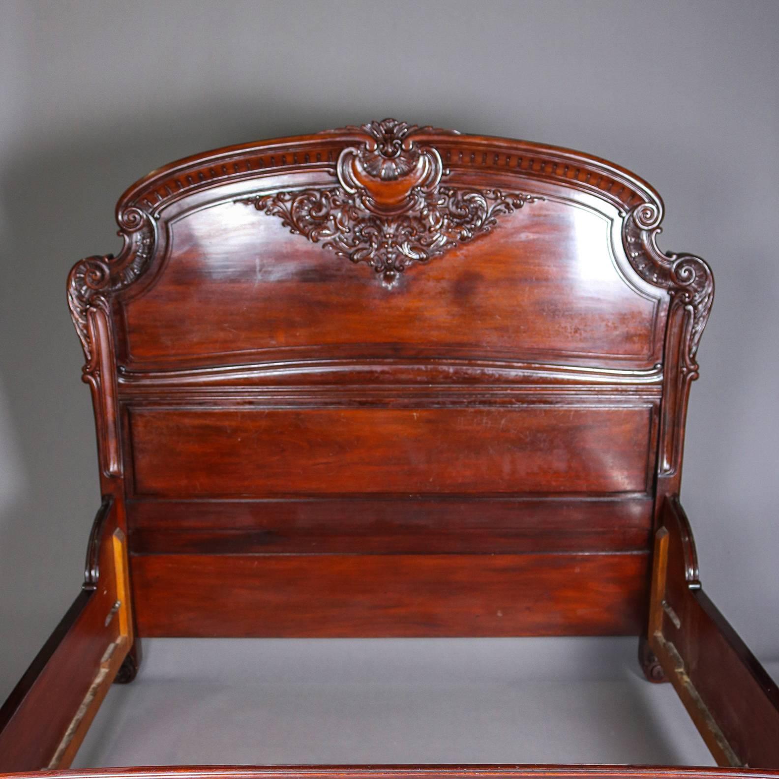 American Horner Bros, Carved Mahogany Queen-Size Bed Frame