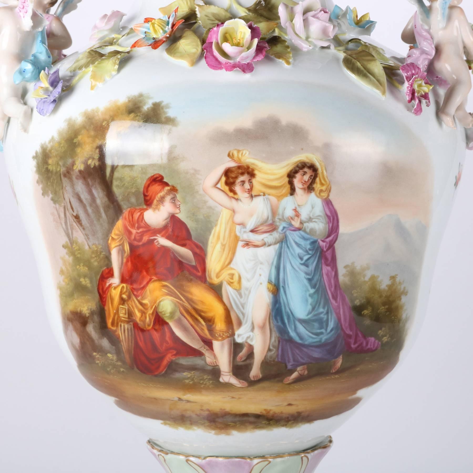 Monumental Antique German Dresden Figural Porcelain Urn, 19th Century In Good Condition In Big Flats, NY