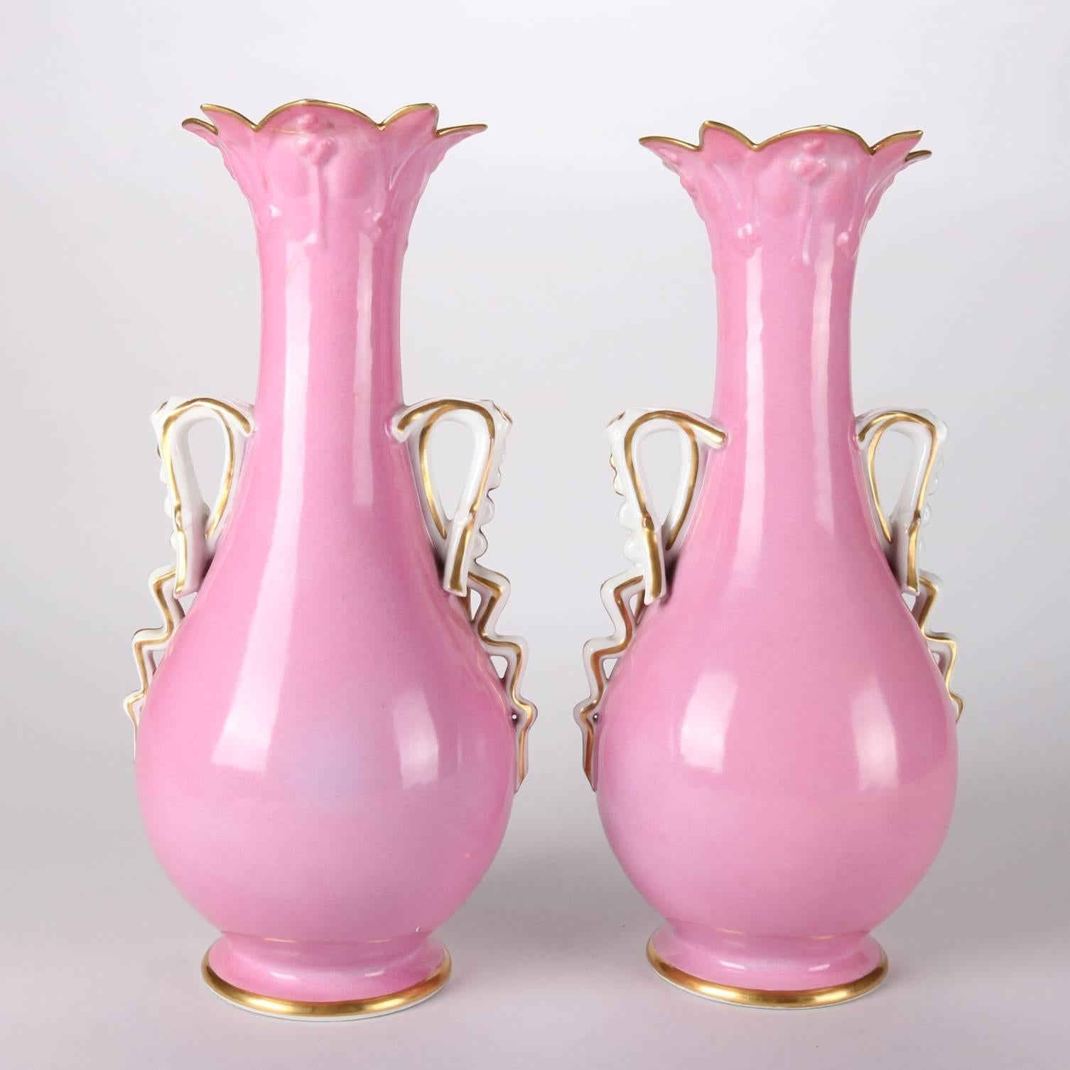 Pair of Antique Old Paris Hand-Painted Porcelain Portrait Vases, 19th Century 2