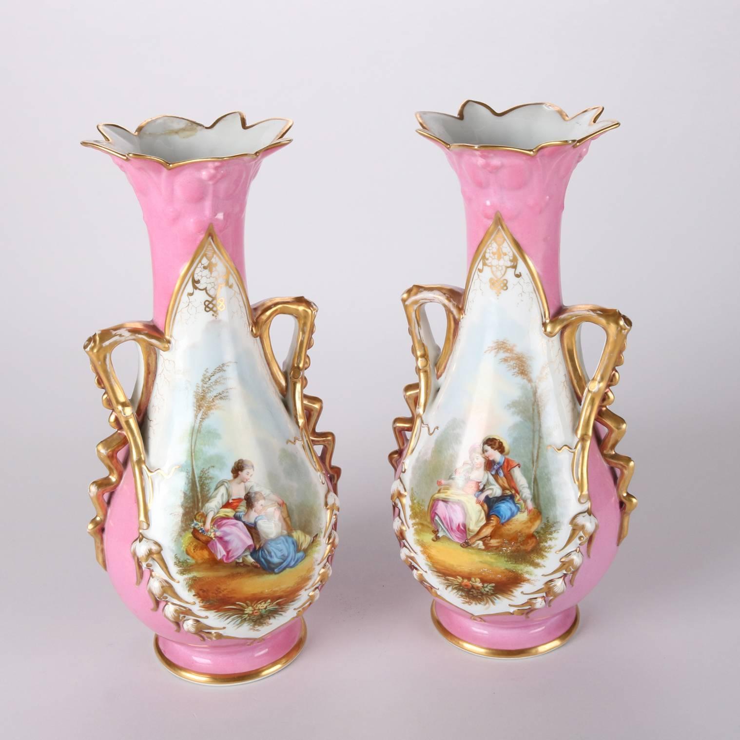 Pair of Antique Old Paris Hand-Painted Porcelain Portrait Vases, 19th Century In Good Condition In Big Flats, NY