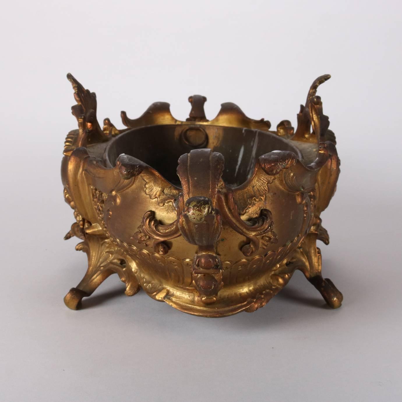 Cast Antique French Rococo Gilt Bronze Pierced Footed Console Bowl, 19th Century