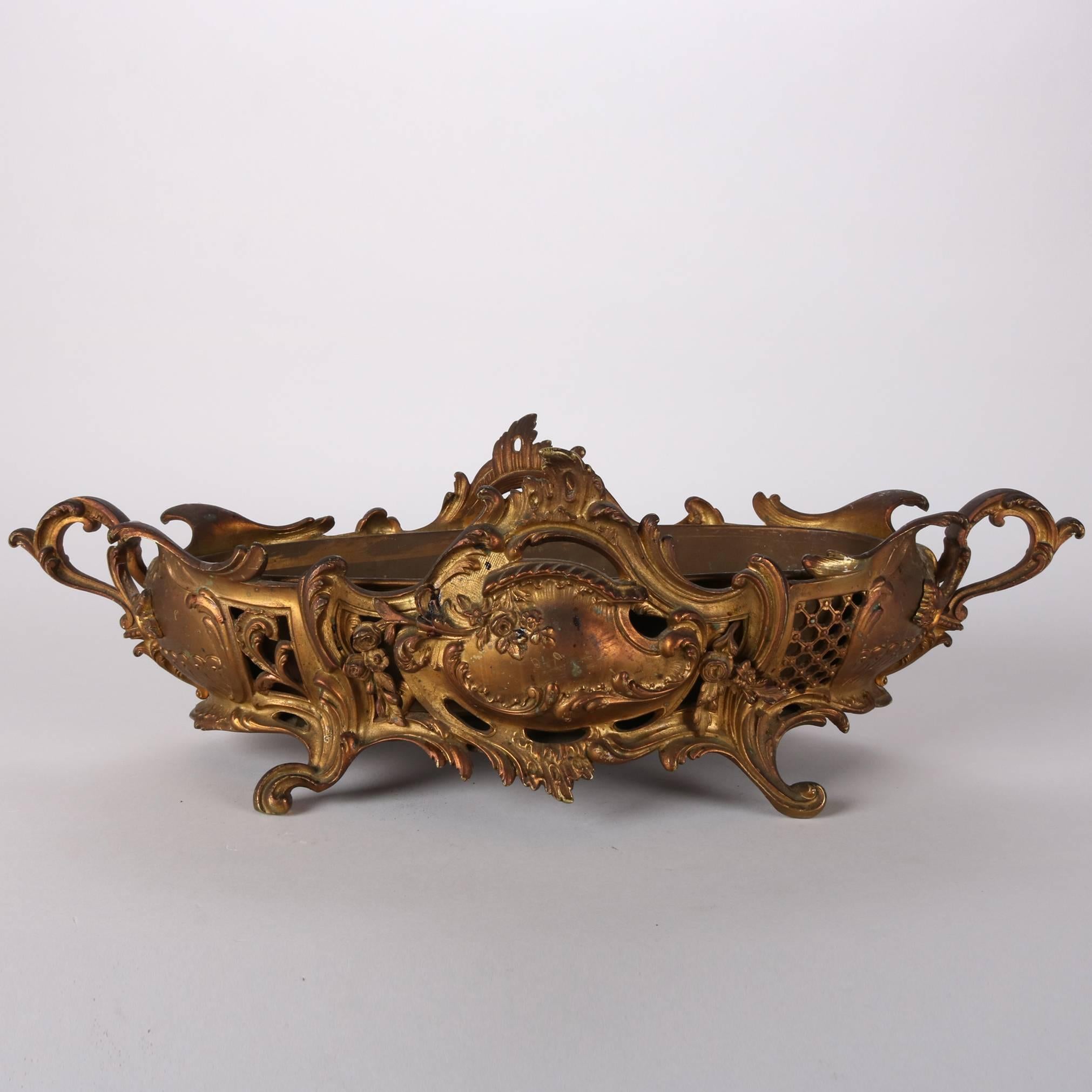 Antique French Rococo Gilt Bronze Pierced Footed Console Bowl, 19th Century In Good Condition In Big Flats, NY