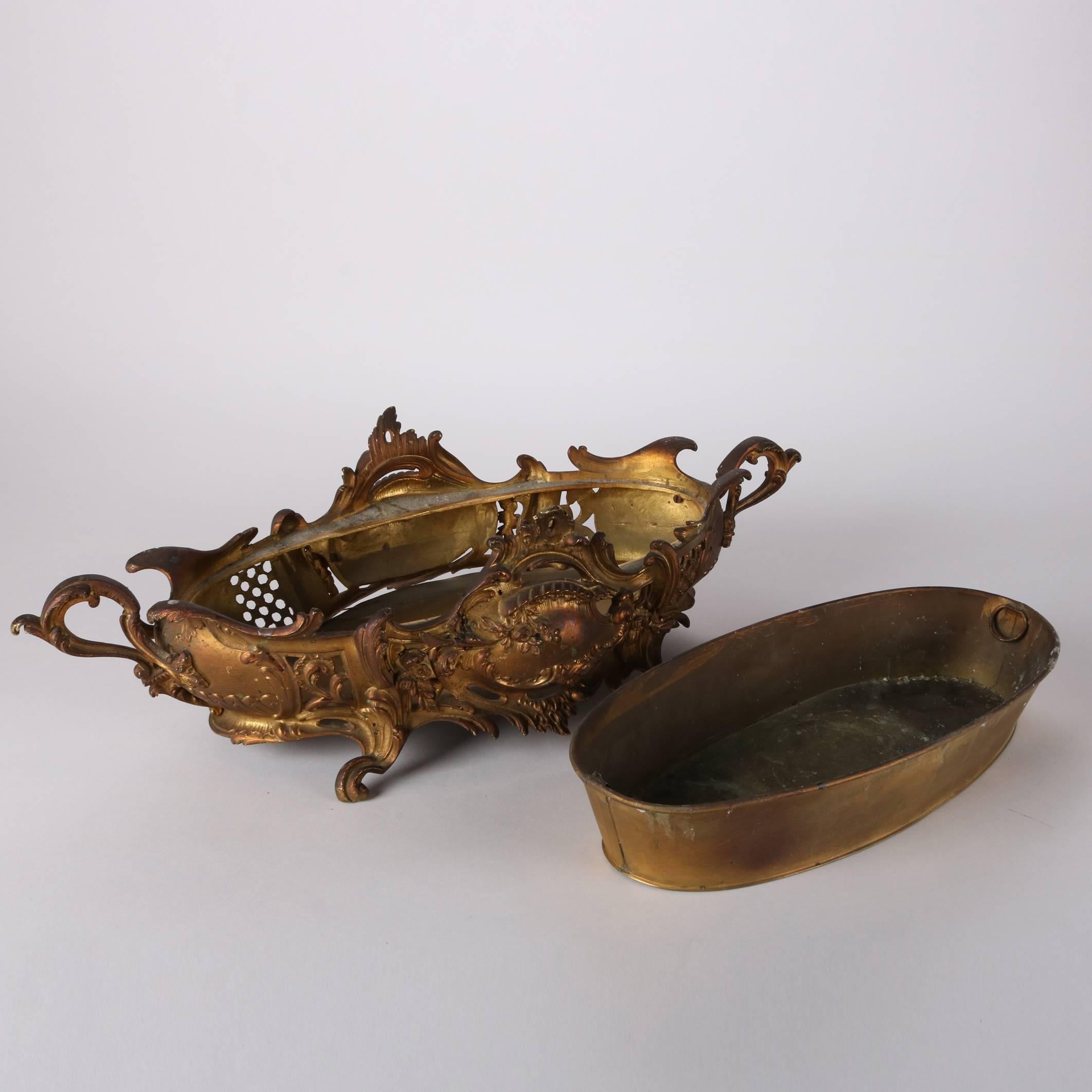 Antique French Rococo Gilt Bronze Pierced Footed Console Bowl, 19th Century 6