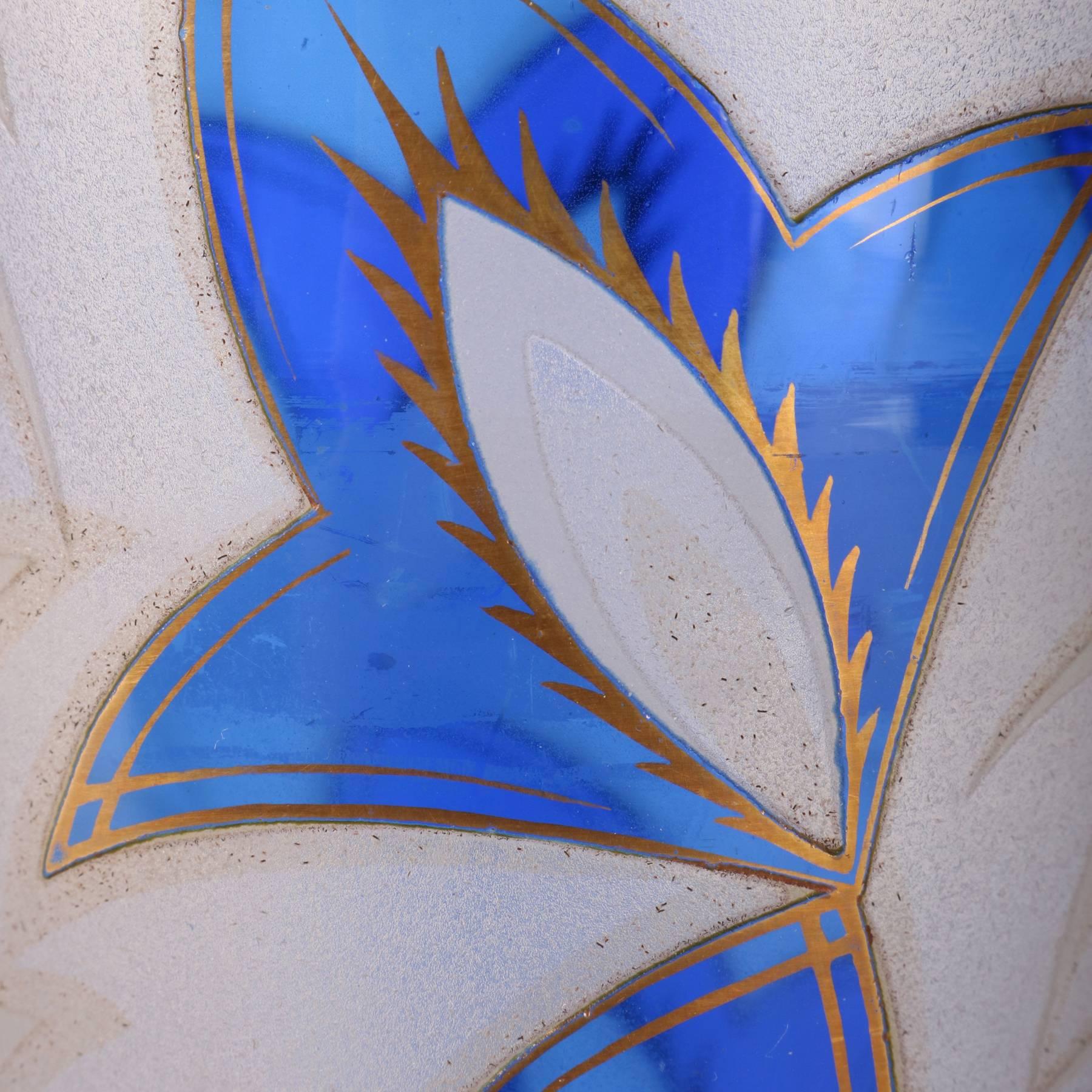 Antique Art Deco Daum Nancy School Cobalt and Gilt Cut Back Glass Vase 4