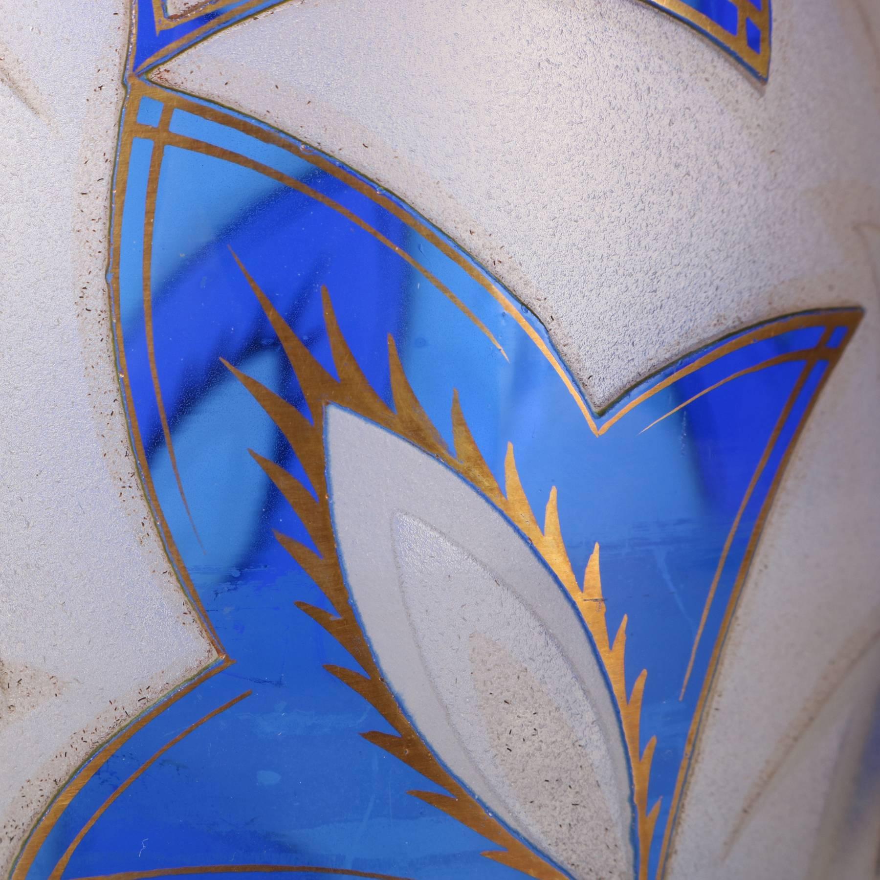Antique Art Deco Daum Nancy School Cobalt and Gilt Cut Back Glass Vase 3
