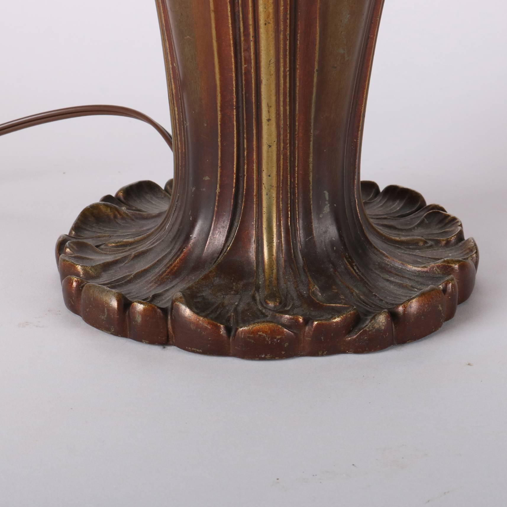American Antique Arts & Crafts Bradley and Hubbard Bronzed and Gilt Slag Glass Lamp