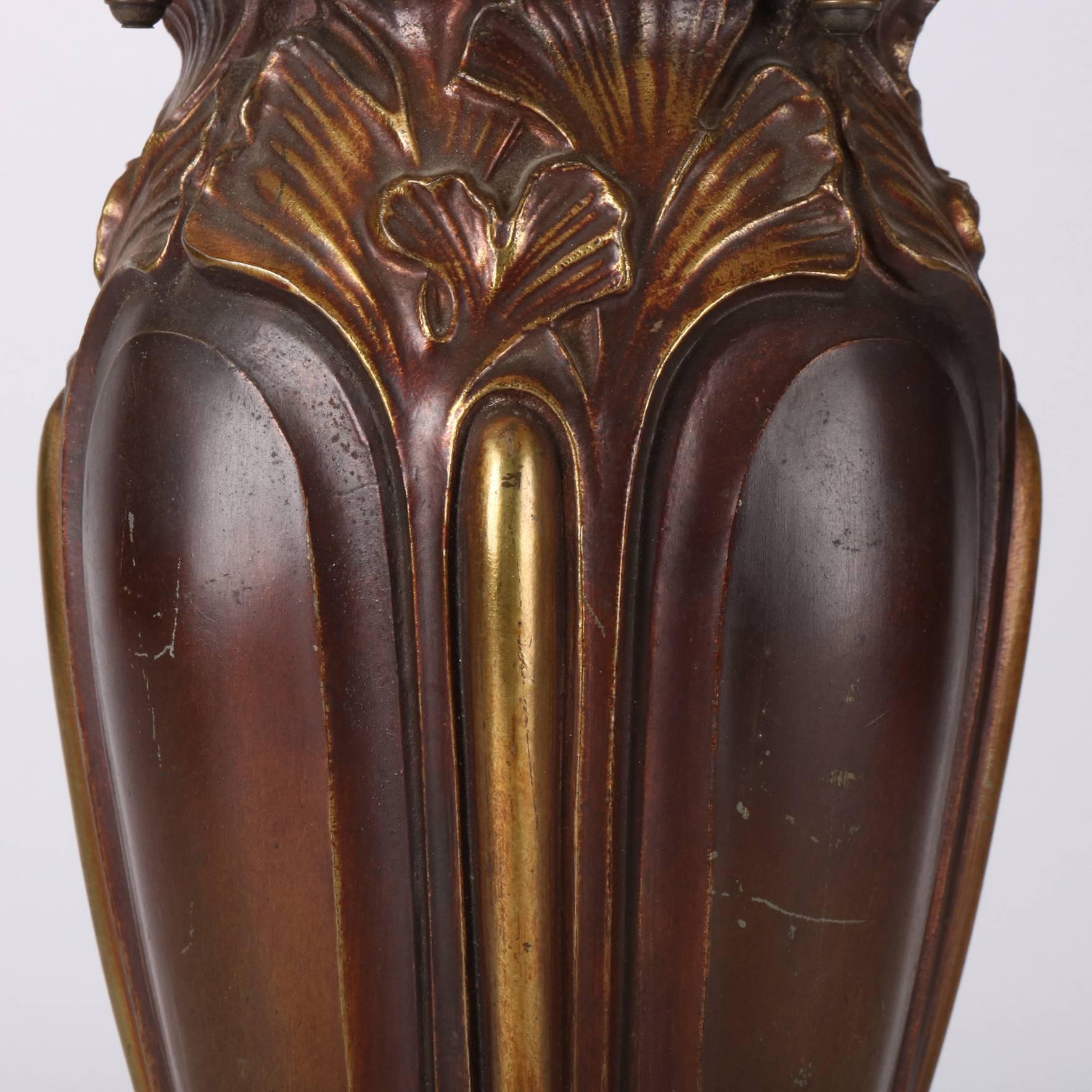 20th Century Antique Arts & Crafts Bradley and Hubbard Bronzed and Gilt Slag Glass Lamp
