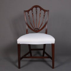 Federal Carved Mahogany Upholstered Shield Back Dining Chairs, 20th Century
