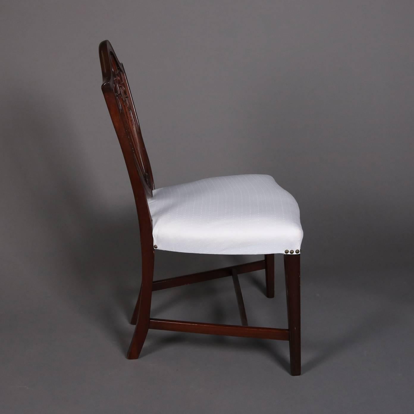 Federal Carved Mahogany Upholstered Shield Back Dining Chairs, 20th Century 3