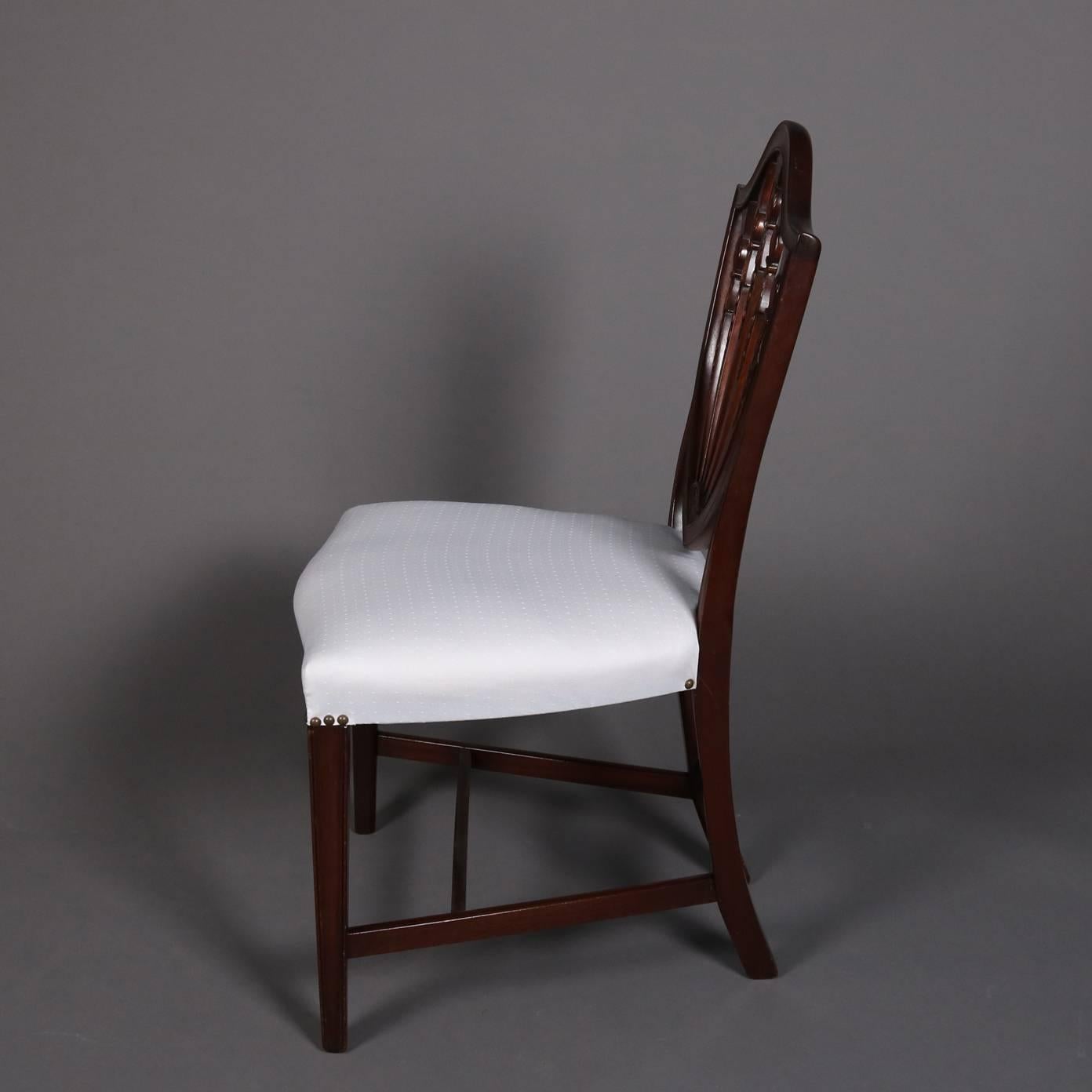 Federal Carved Mahogany Upholstered Shield Back Dining Chairs, 20th Century 1