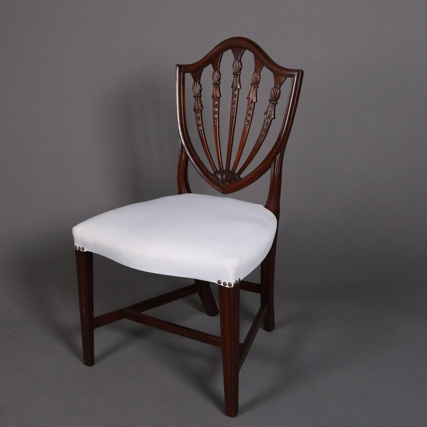 Federal Carved Mahogany Upholstered Shield Back Dining Chairs, 20th Century In Good Condition In Big Flats, NY