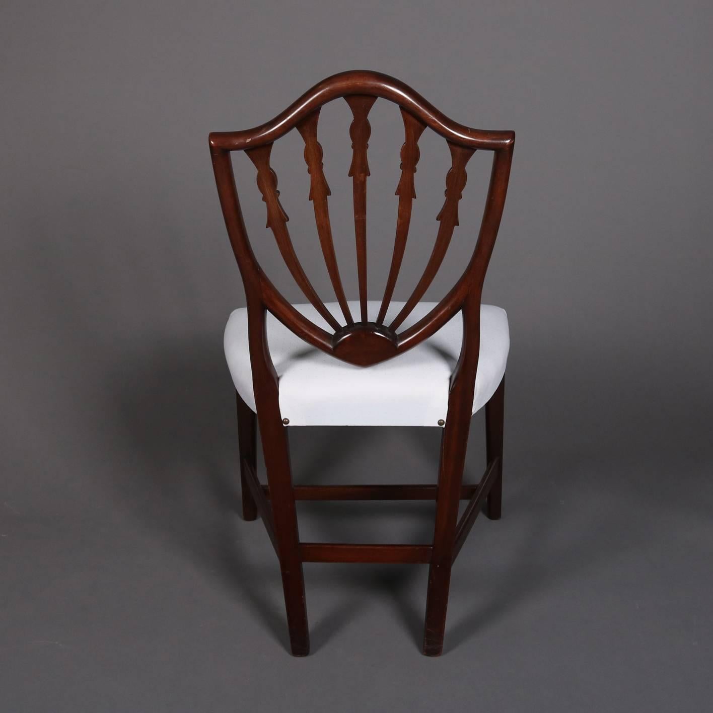 Federal Carved Mahogany Upholstered Shield Back Dining Chairs, 20th Century 2