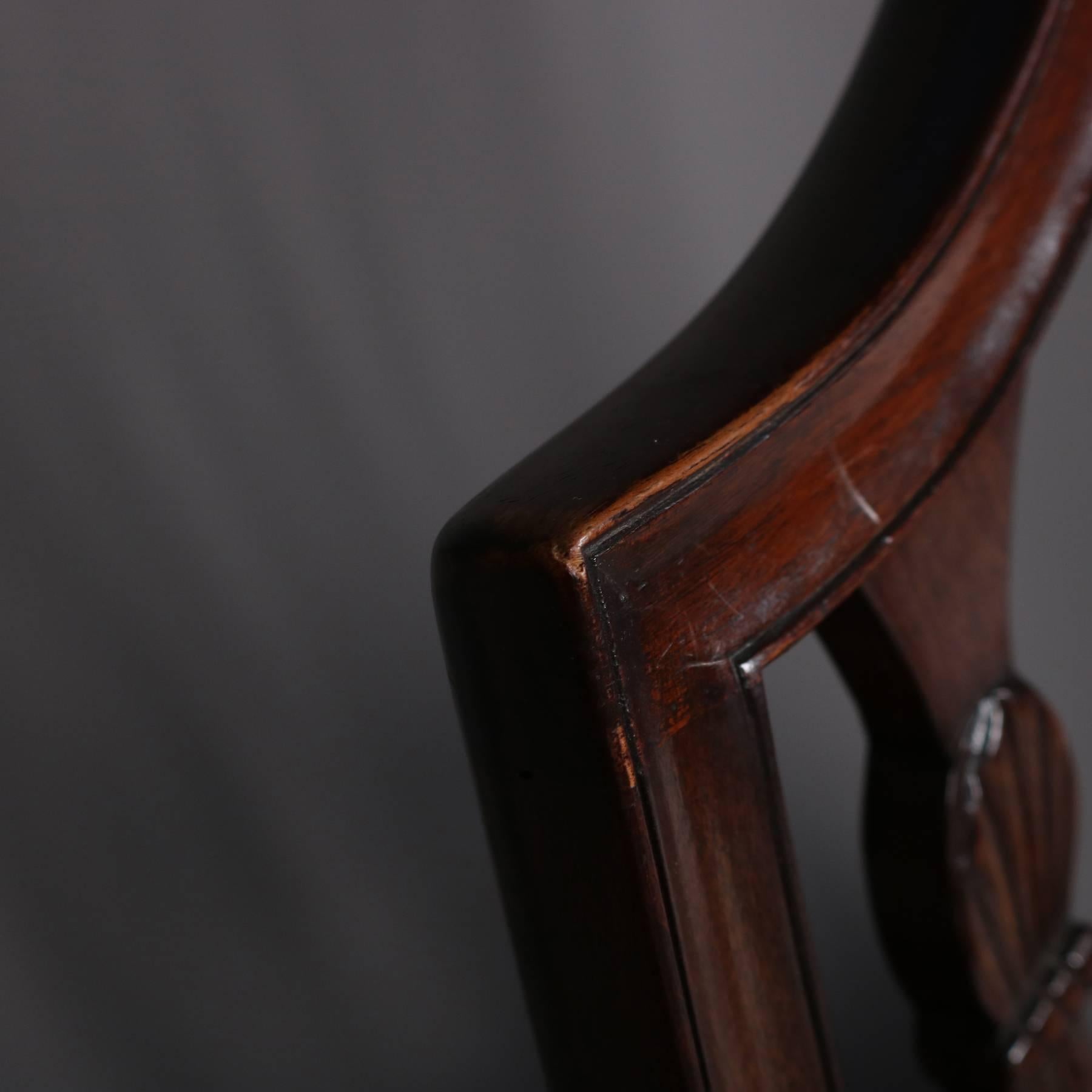 Federal Carved Mahogany Upholstered Shield Back Dining Chairs, 20th Century 6