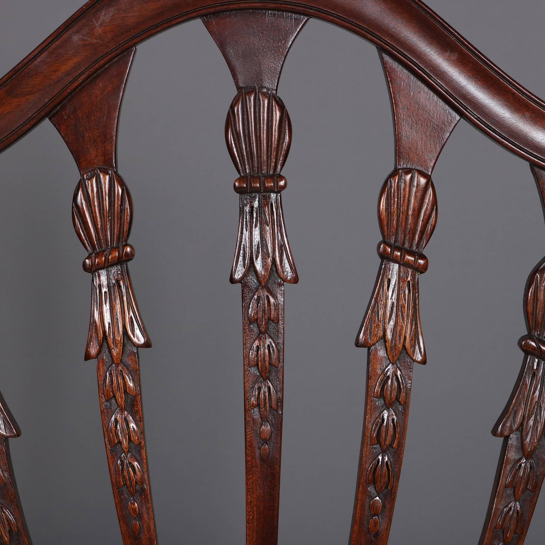 Federal Carved Mahogany Upholstered Shield Back Dining Chairs, 20th Century 5