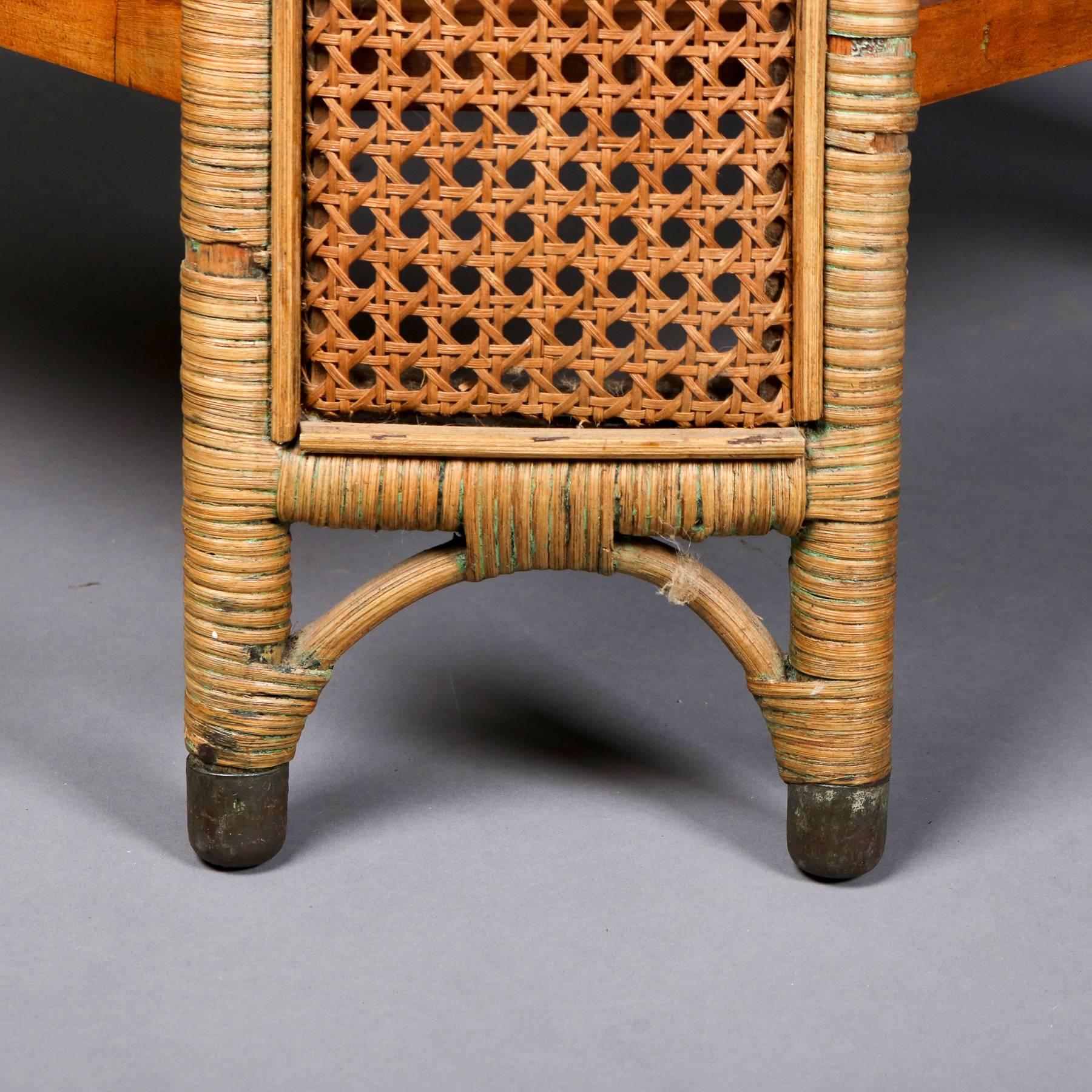 Heywood Wakefield Yewwood, Cane and Wicker Glass Top Lamp Stand, 20th Century 2