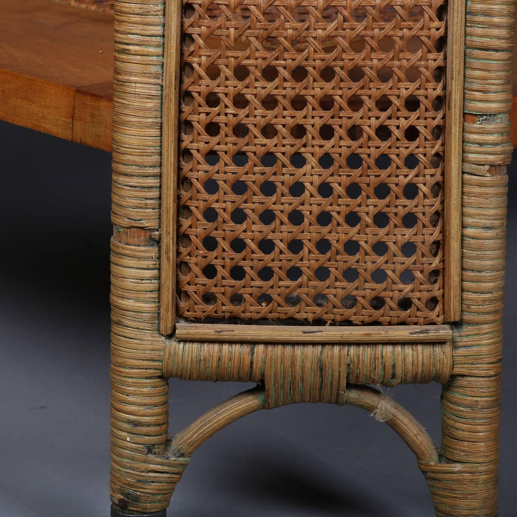 Heywood Wakefield Yewwood, Cane and Wicker Glass Top Lamp Stand, 20th Century 4