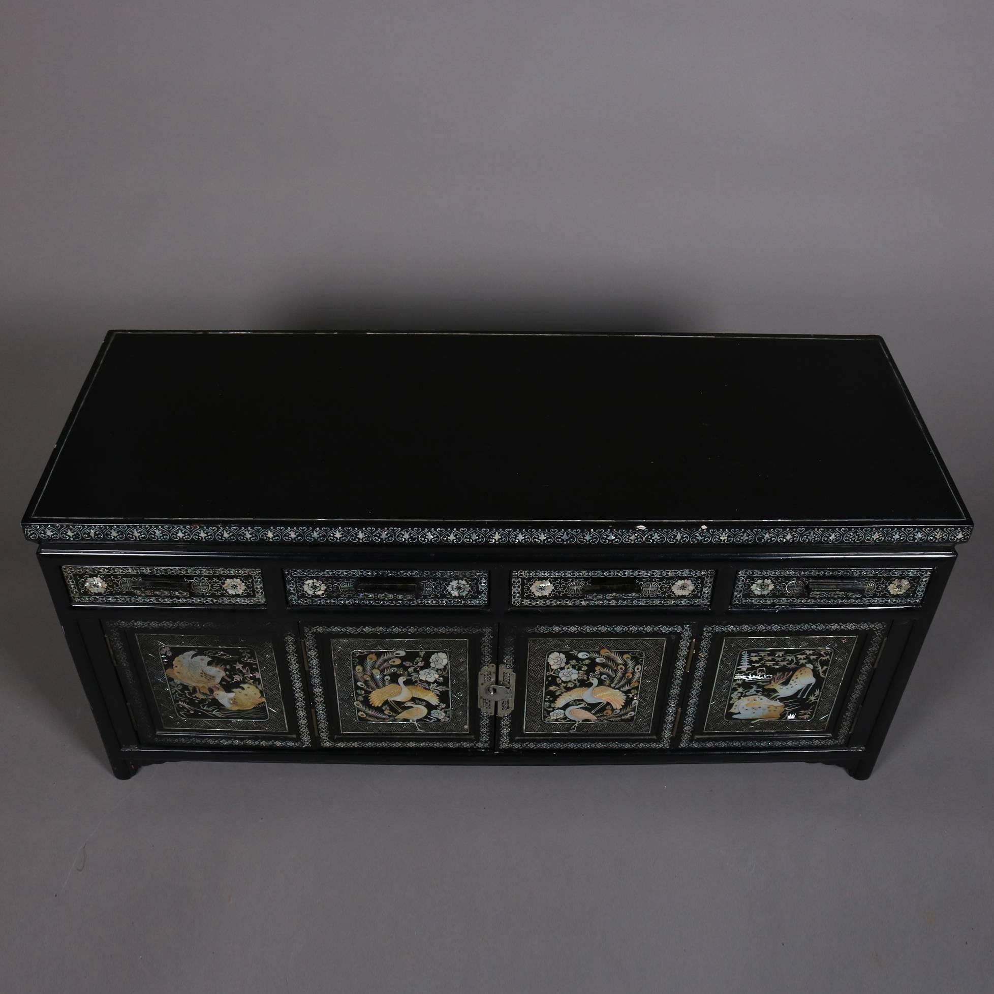 Asian Style Ebonized and Mother-of-Pearl Inlaid Tabletop Credenza, 20th Century 2