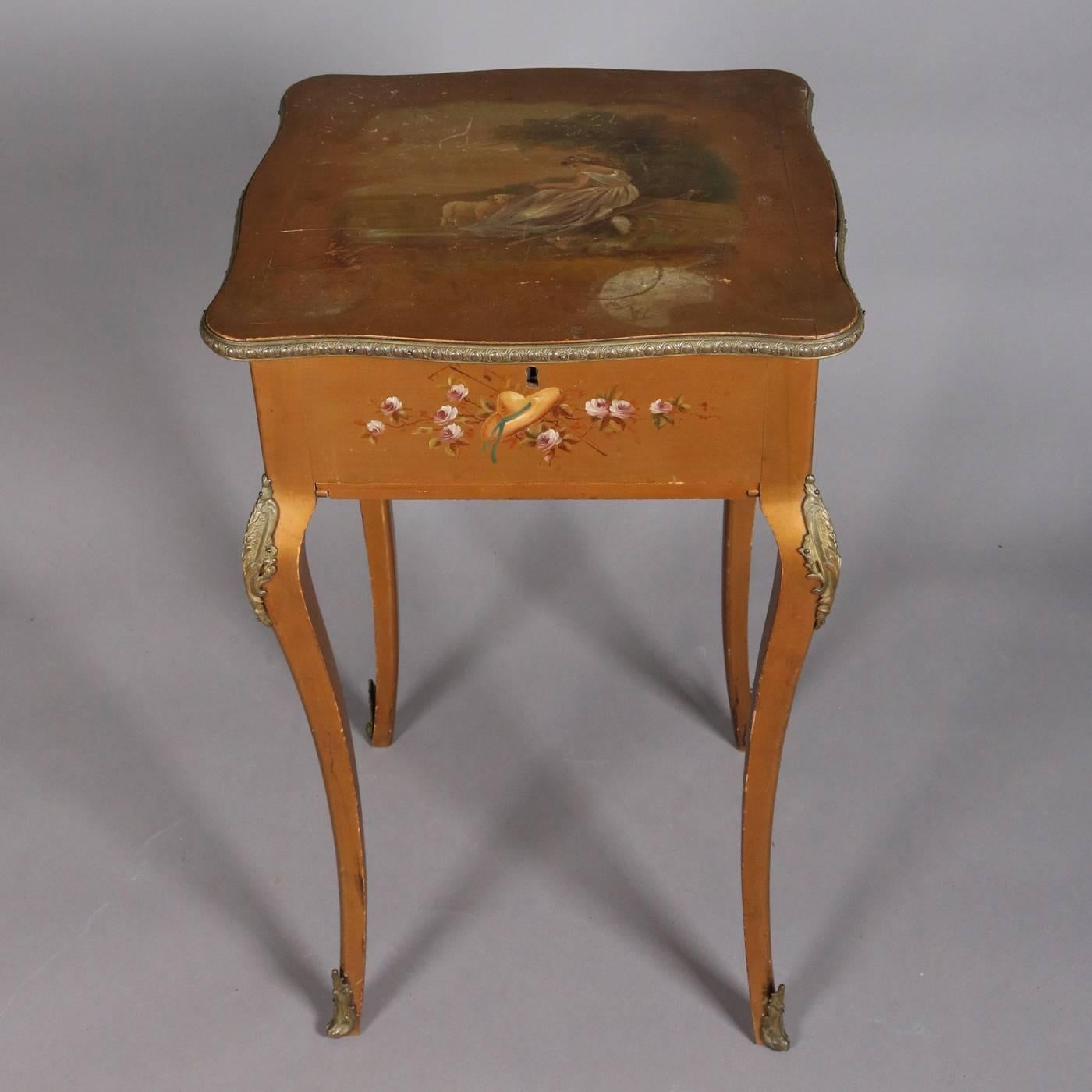 Antique French Classical Vernis Martin Style Giltwood Dressing Table In Good Condition In Big Flats, NY