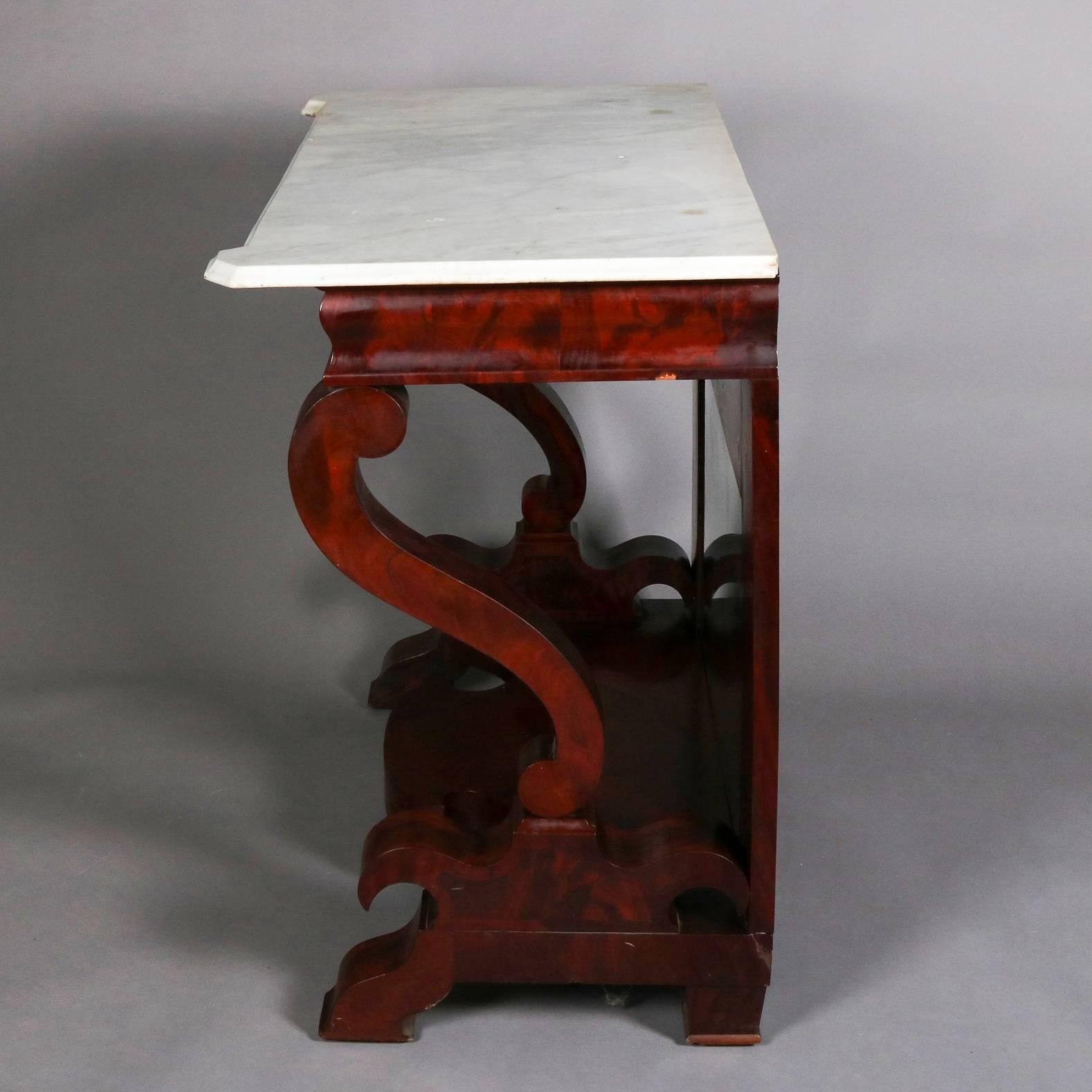 North American Antique Meek's School Classical Empire Flame Mahogany and Marble Pier Table