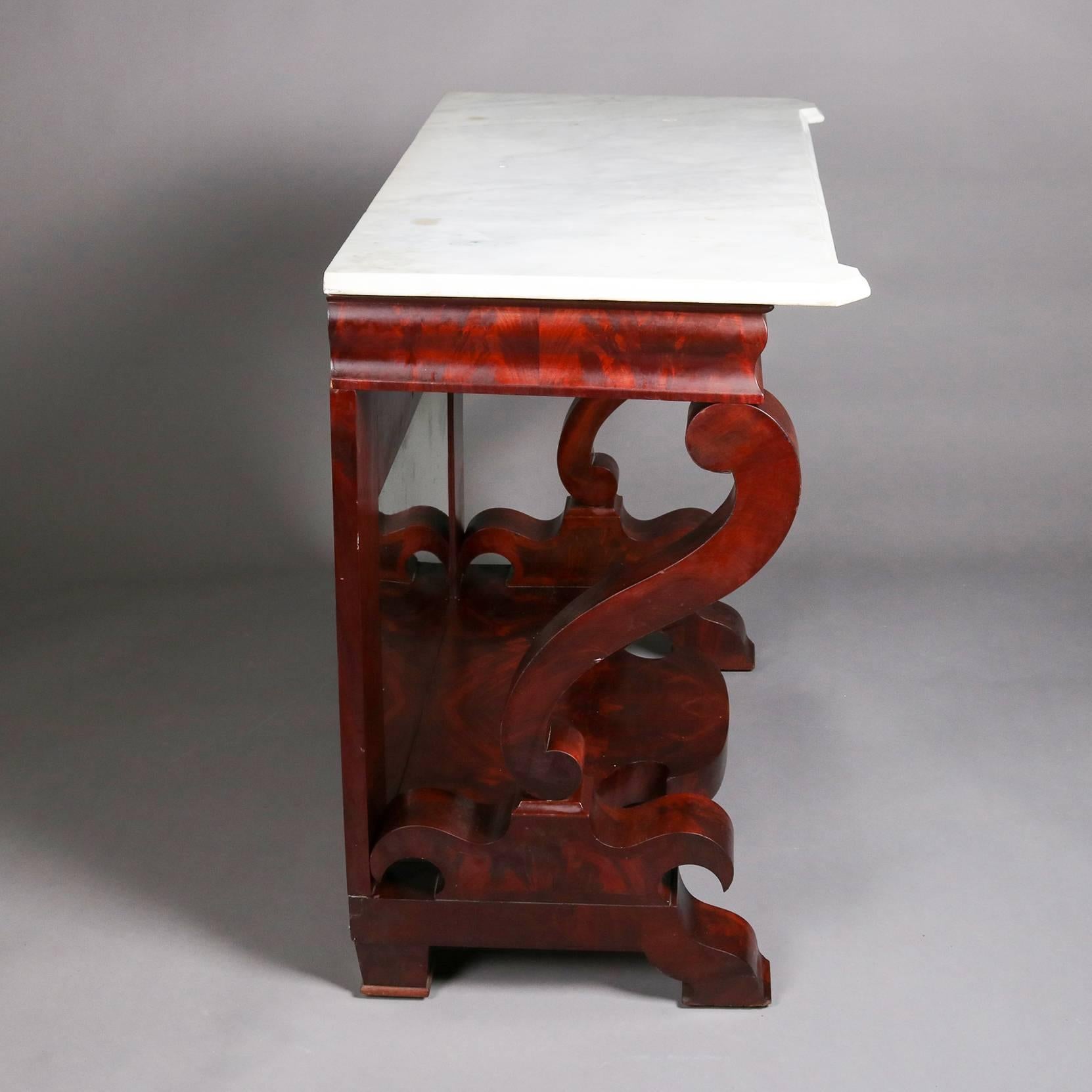 19th Century Antique Meek's School Classical Empire Flame Mahogany and Marble Pier Table